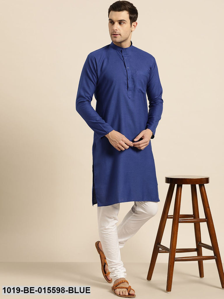 Men's Cotton Royal Blue Solid Only Kurta