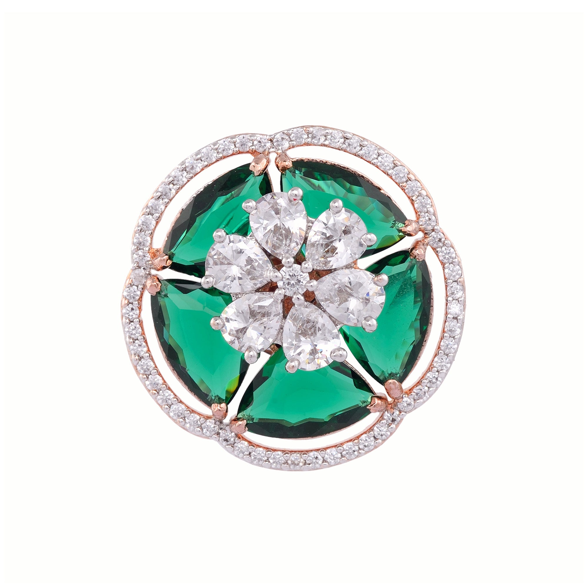 Rose Gold With Green American Diamond Studded Handcrafted Earrings for Women and Girls