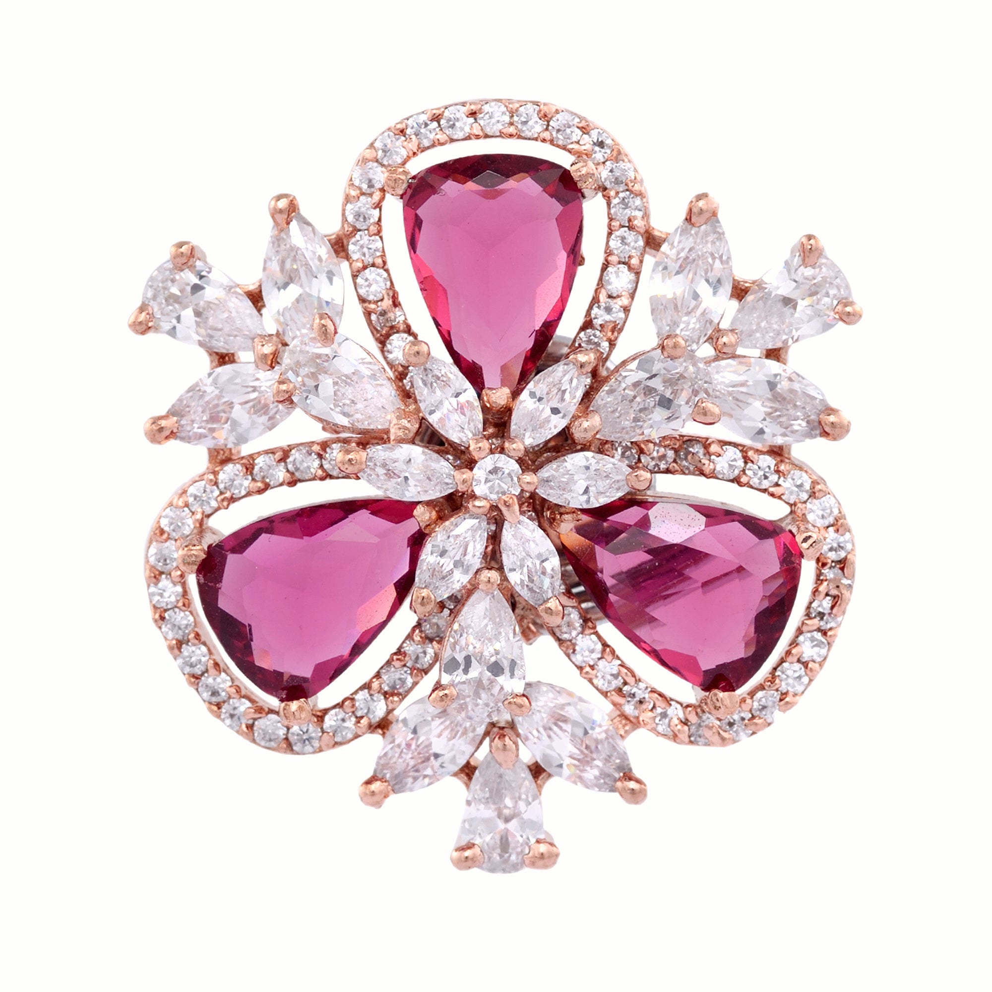Rose Gold With Ruby American Diamond Studded Handcrafted Earrings for Women and Girls