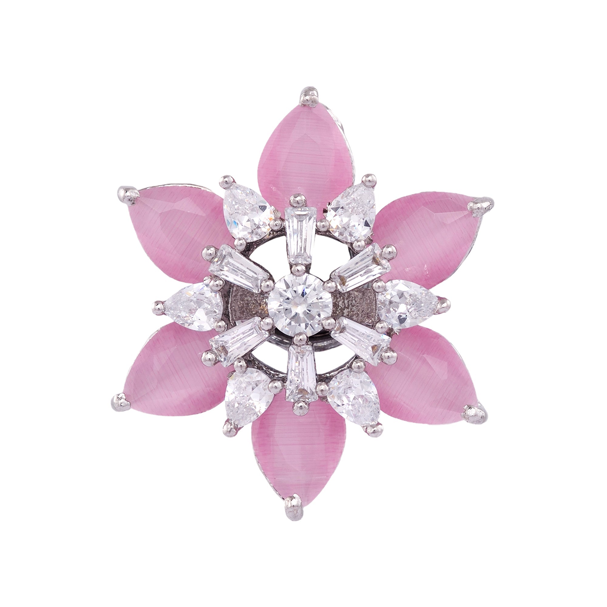 White Rhodium With Pink American Diamond Studded Handcrafted Earrings for Women and Girls