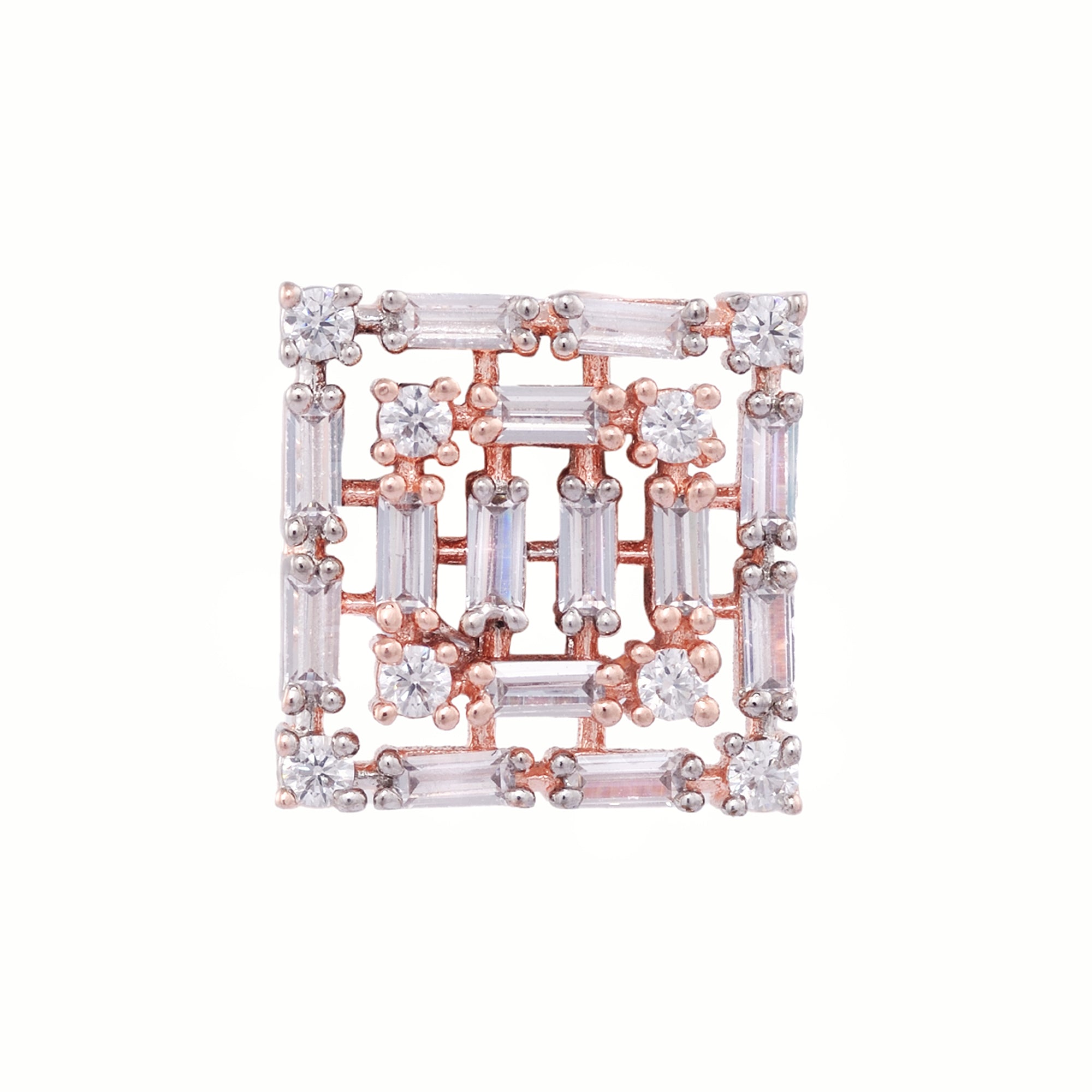 Rose Gold With White American Diamond Studded Handcrafted Square Earrings for Women and Girls