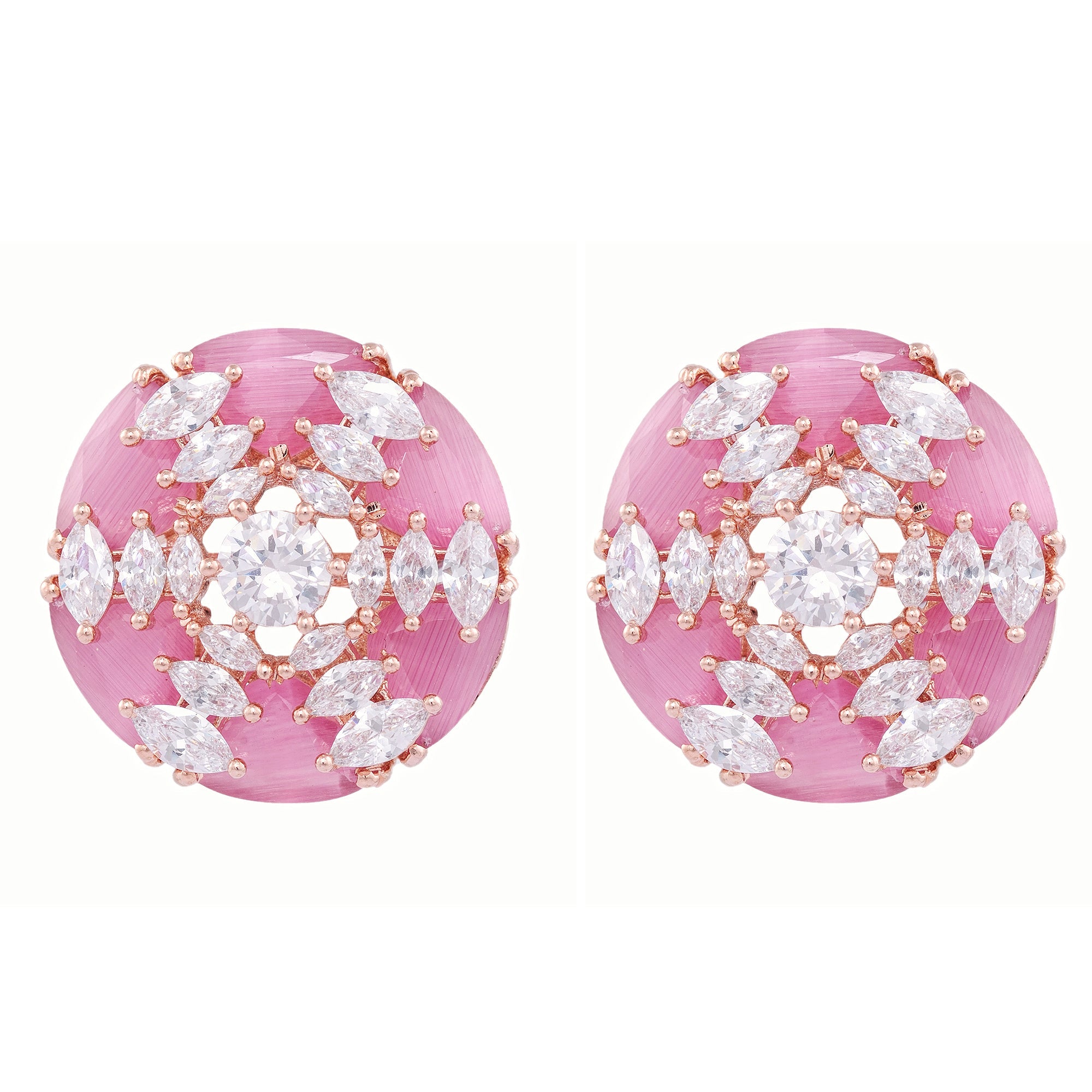 Rose Gold With Pink American Diamond Studded Handcrafted Earrings for Women and Girls