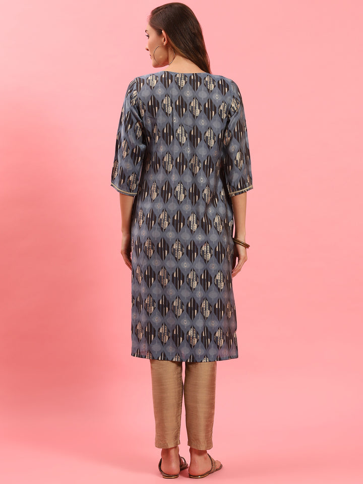 Women's Poly Viscose Blue Abstract Print Kurta