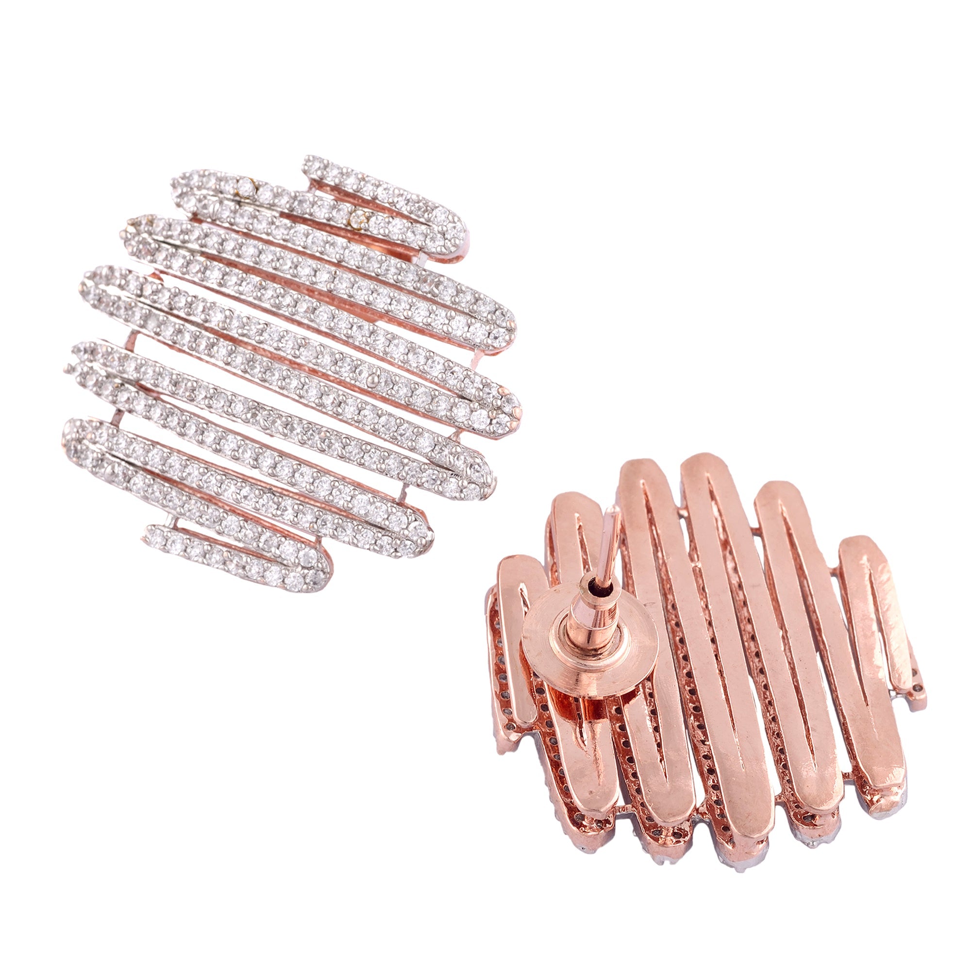 Rose Gold With White American Diamond Studded Handcrafted Designer Earrings for Women and Girls