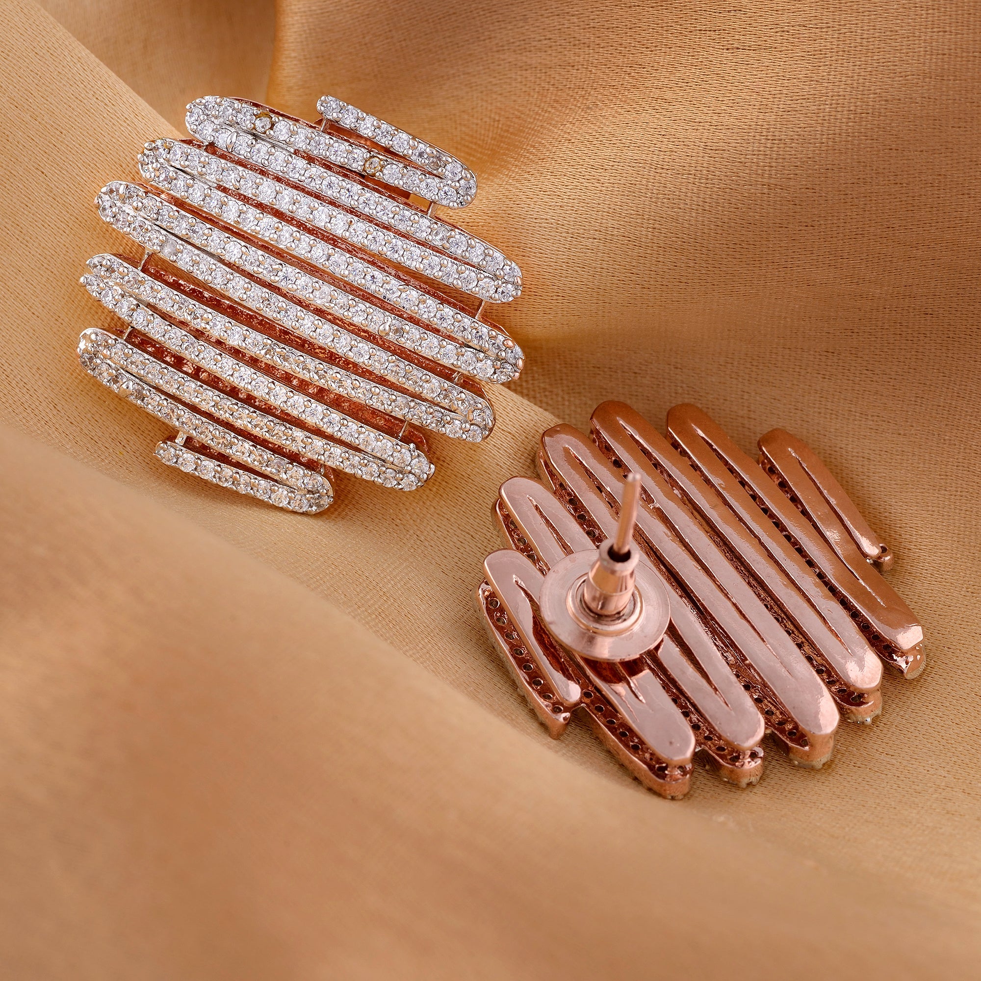 Rose Gold With White American Diamond Studded Handcrafted Designer Earrings for Women and Girls