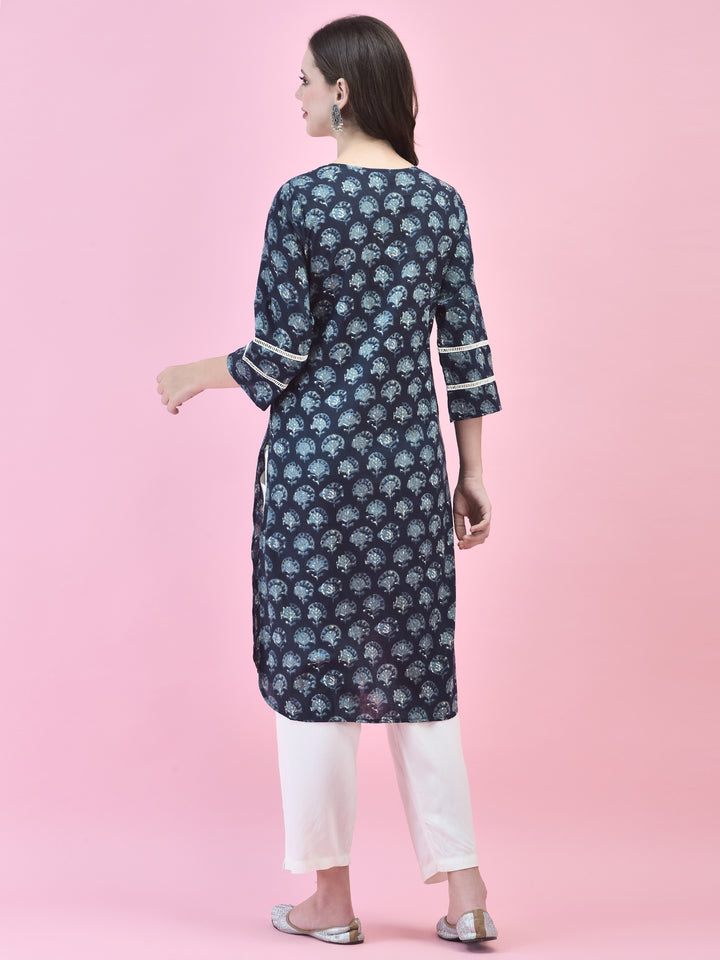 Women's Cotton Indigo Floral Print Kurta