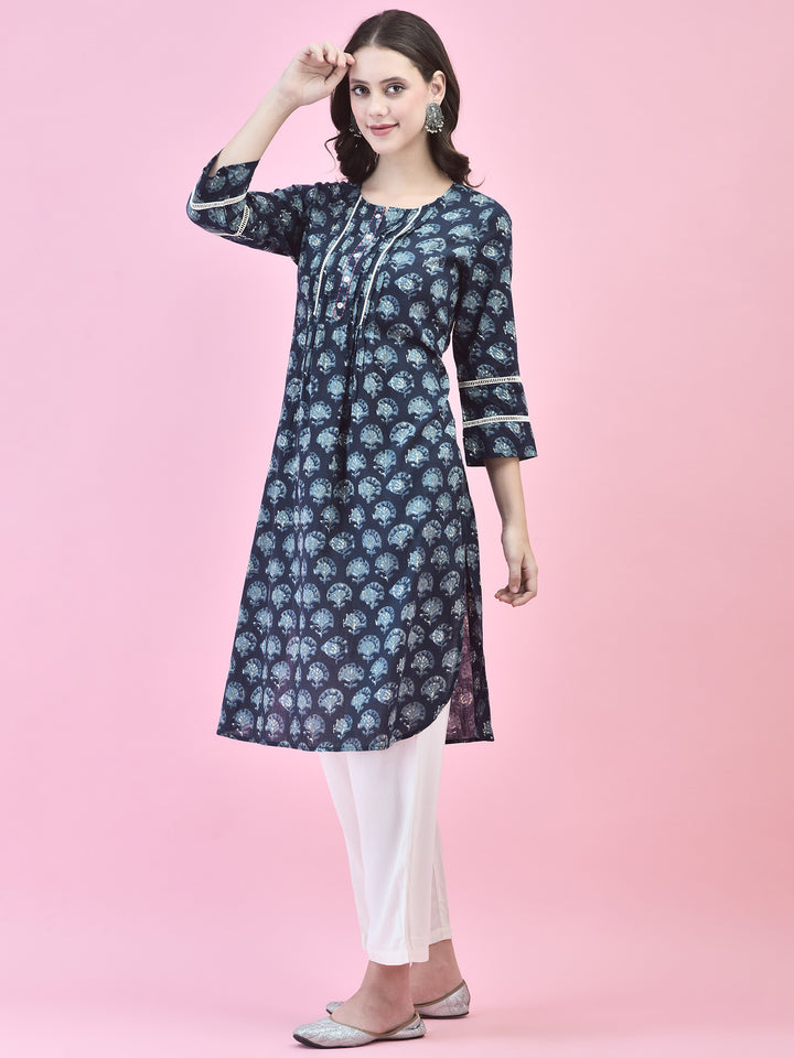 Women's Cotton Indigo Floral Print Kurta