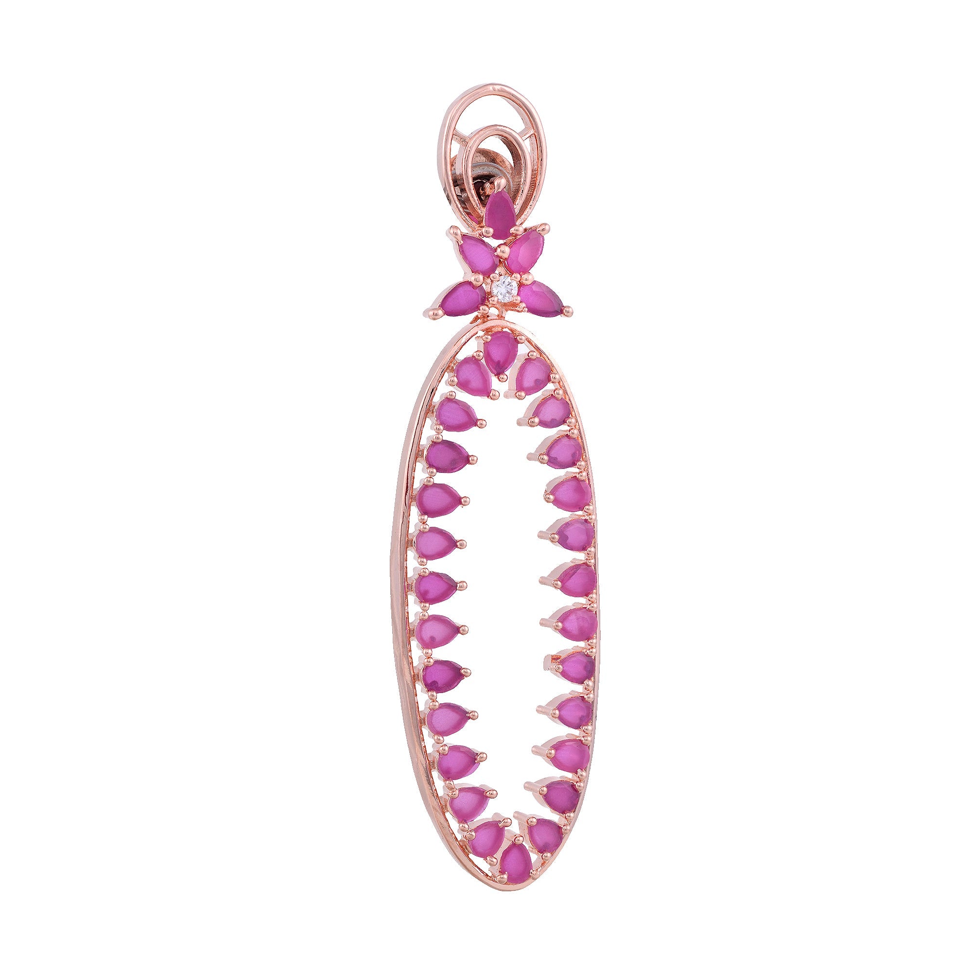 Rose Gold Plated Ruby Colour American Diamond Studded Handcrafted Dangler Earrings for Women and Girls