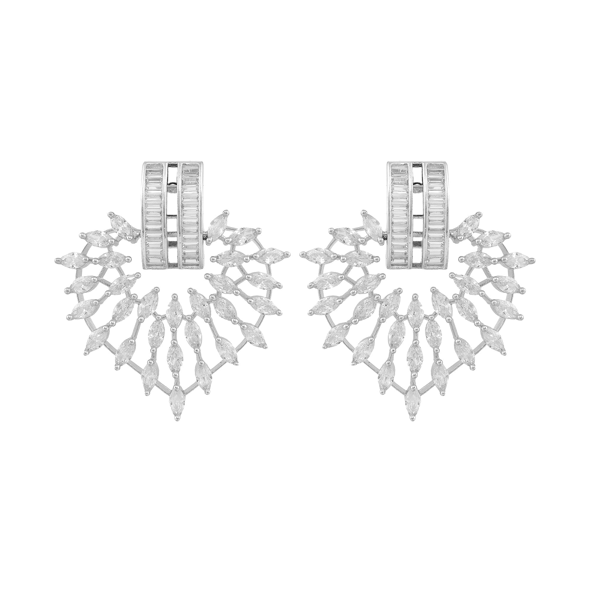 White Rhodium Plated With American Diamond Heart Studded Handcrafted Heart Shaped Earrings for Women and Girls