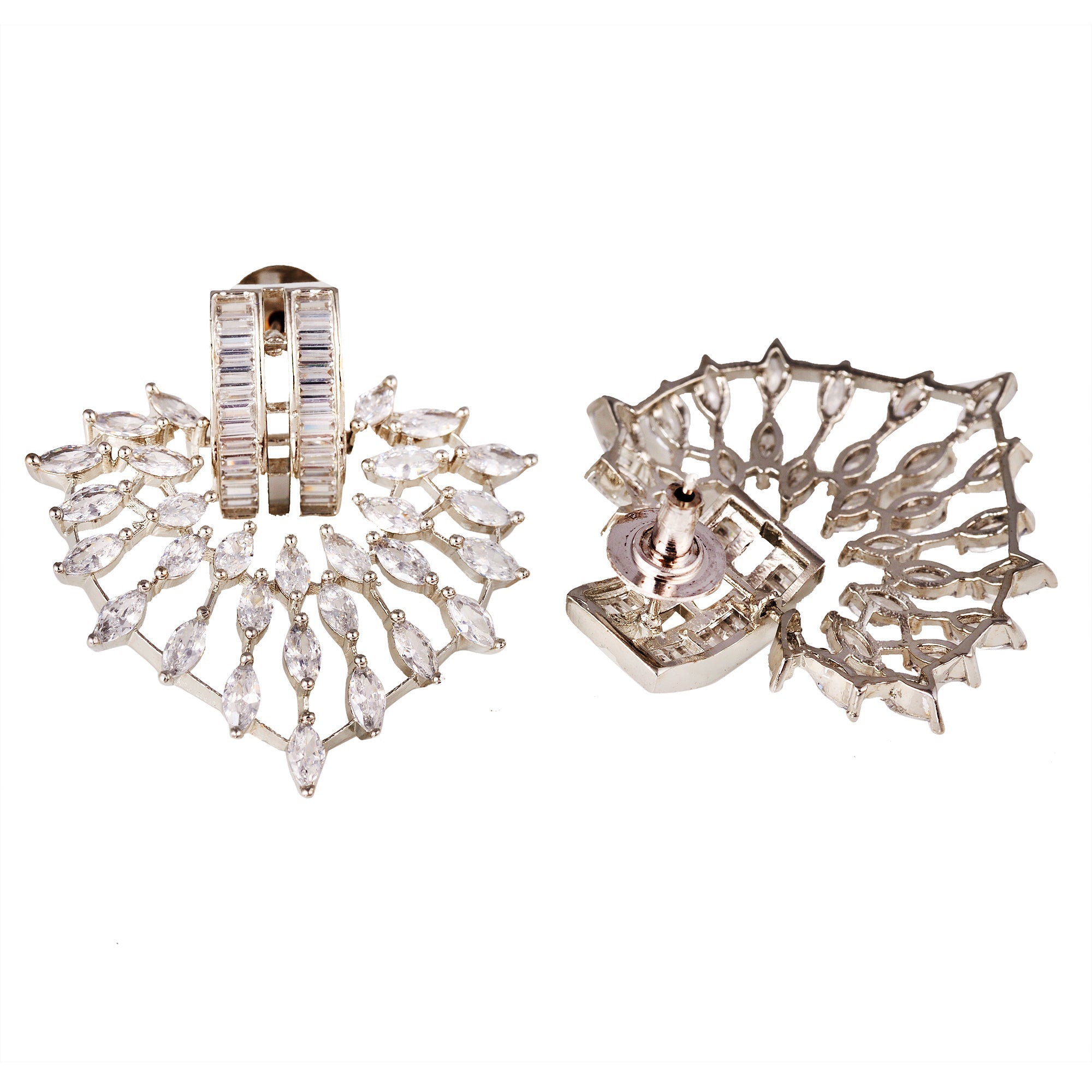 White Rhodium Plated With American Diamond Heart Studded Handcrafted Heart Shaped Earrings for Women and Girls