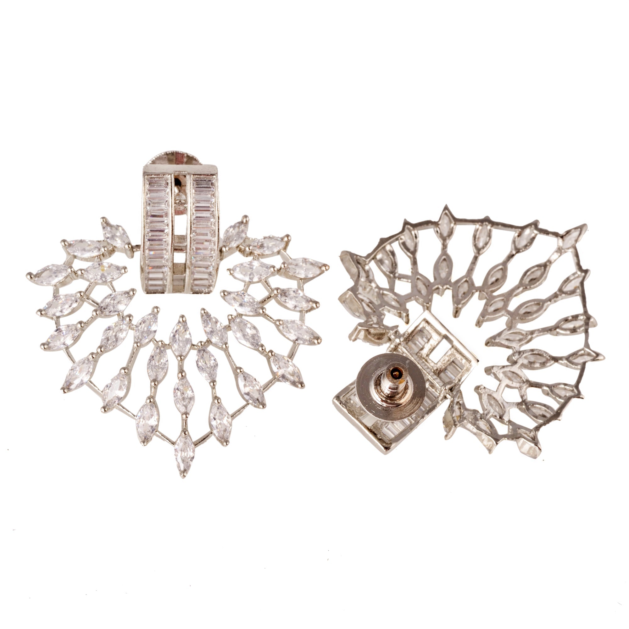 White Rhodium Plated With American Diamond Heart Studded Handcrafted Heart Shaped Earrings for Women and Girls