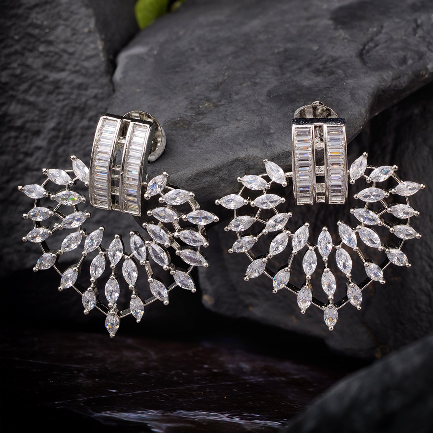 White Rhodium Plated With American Diamond Heart Studded Handcrafted Heart Shaped Earrings for Women and Girls