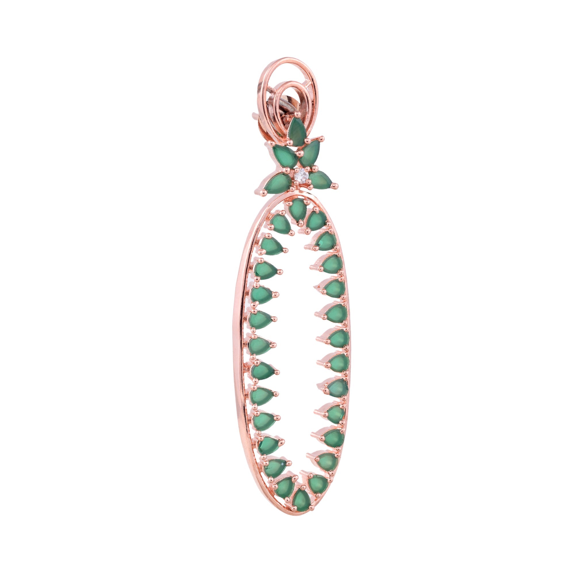Rose Gold Plated Green Colour American Diamond Studded Handcrafted Dangler Earrings for Women and Girls