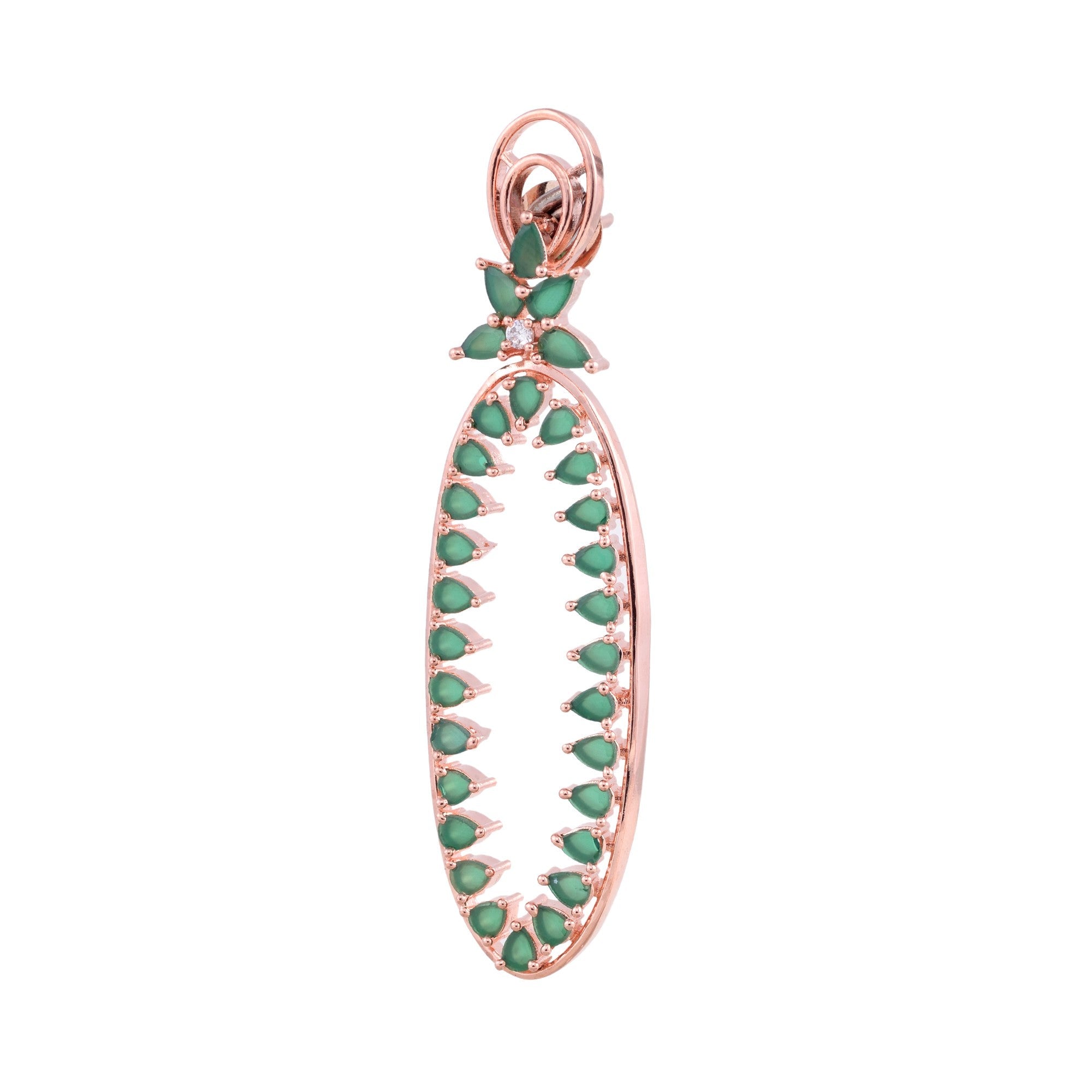Rose Gold Plated Green Colour American Diamond Studded Handcrafted Dangler Earrings for Women and Girls