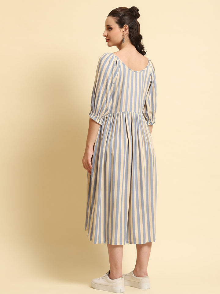 Women's Liva (Rayon) Blue Stripe Print Dress