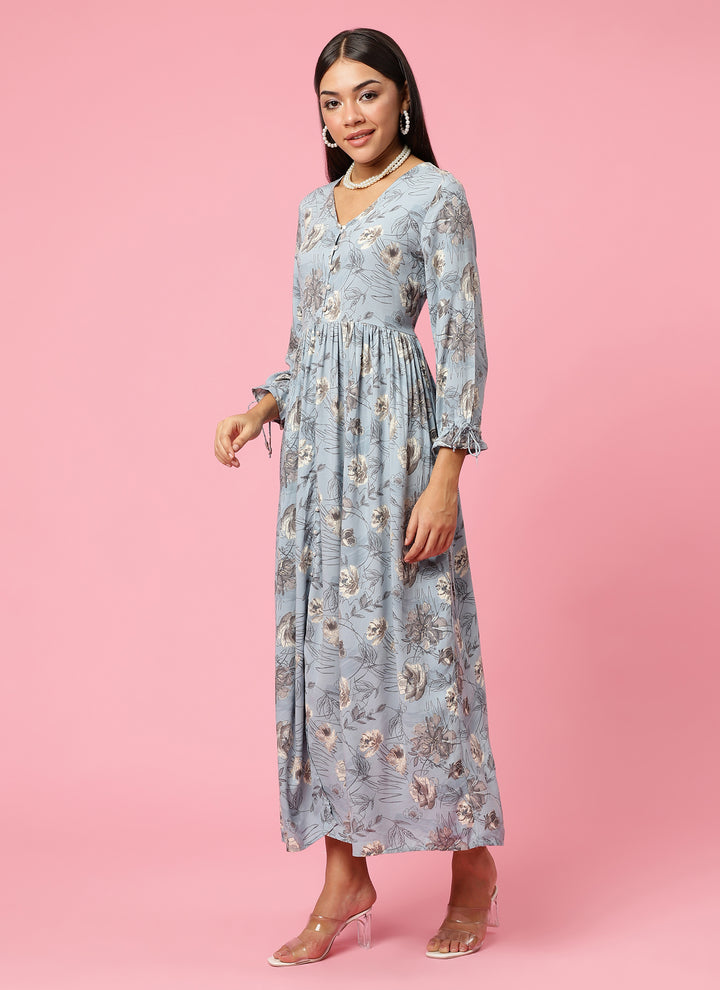 Women's Liva (Rayon) Blue Floral Print Dress