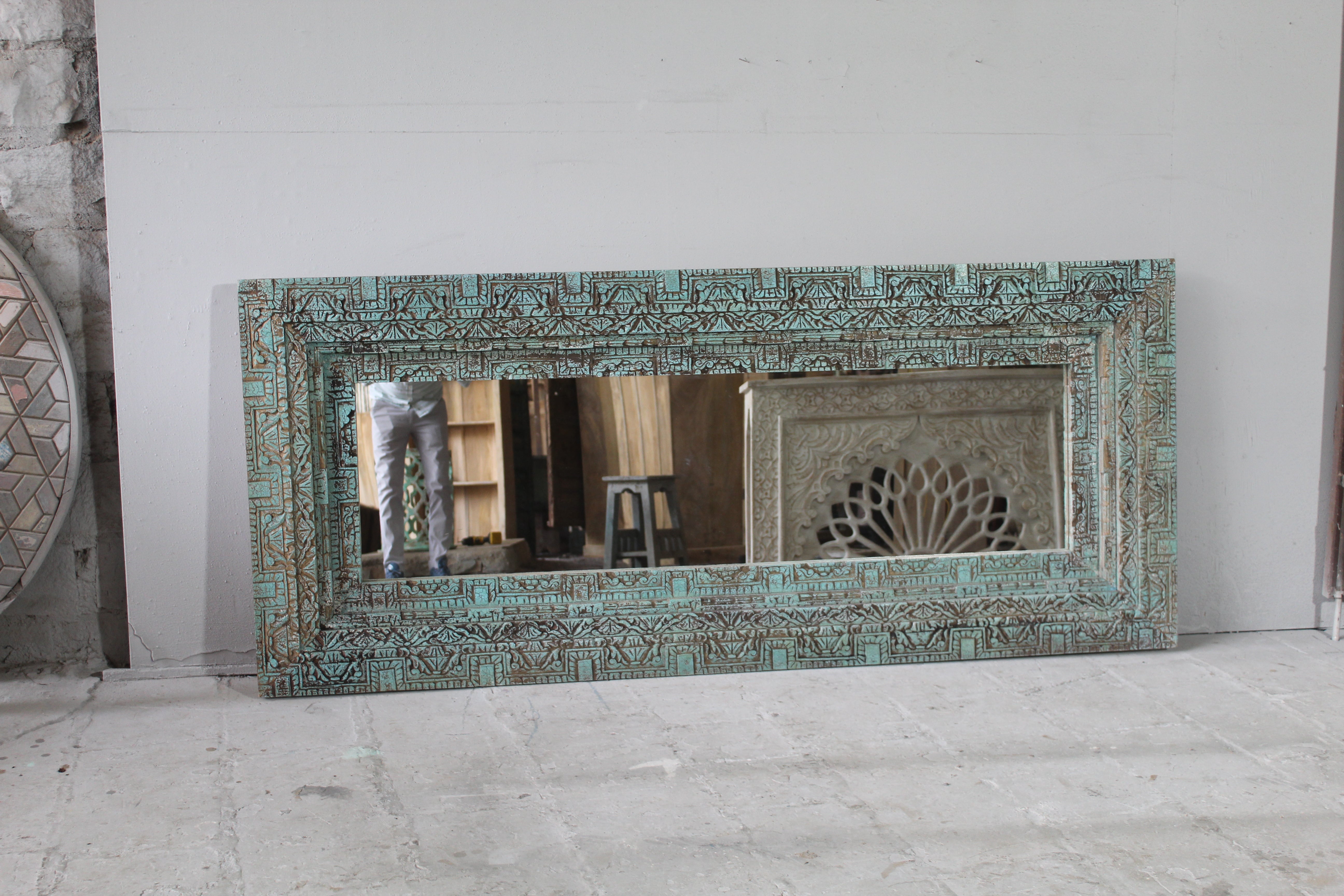 Large Distressed Mango Wood Mirror Frame