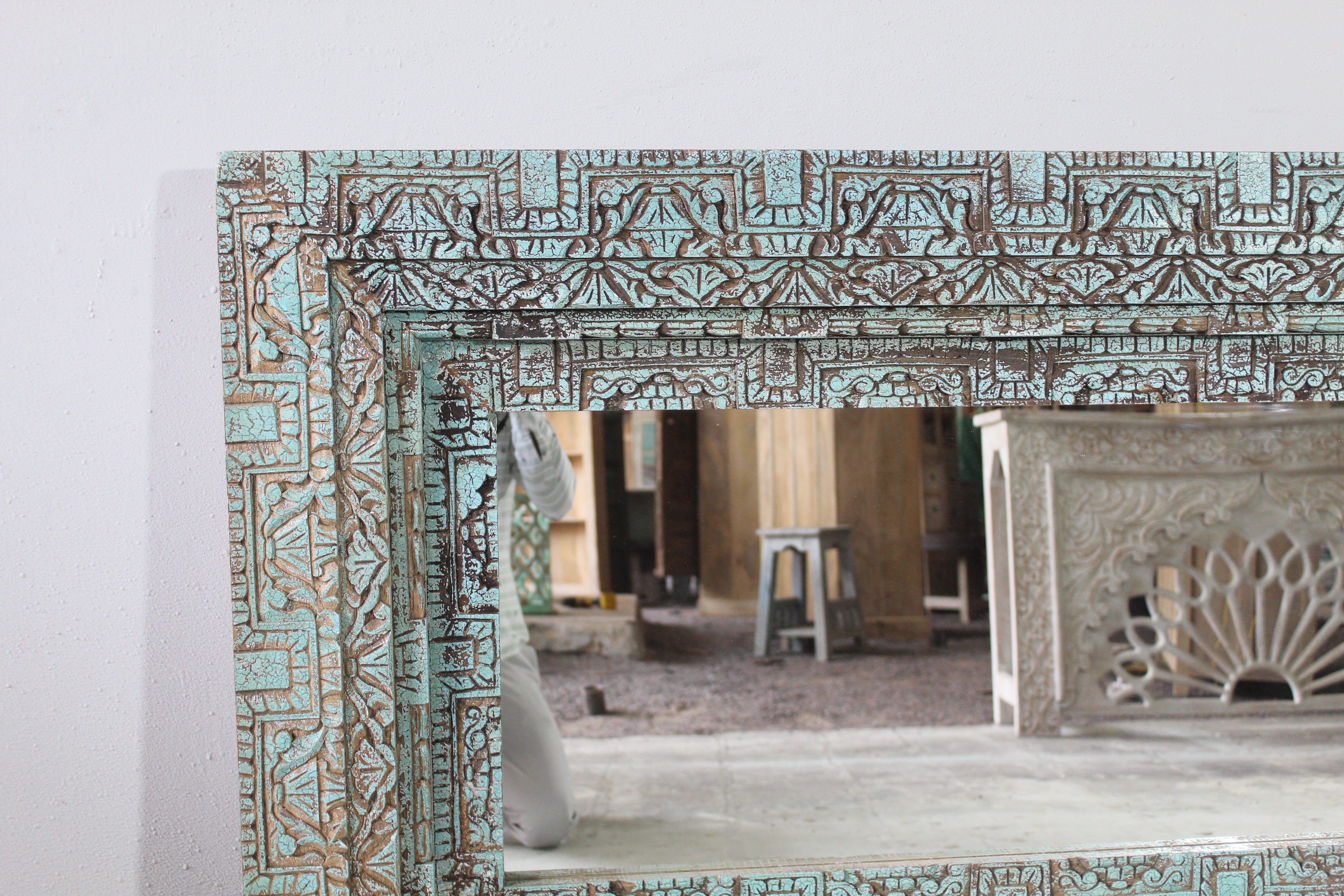 Large Distressed Mango Wood Mirror Frame