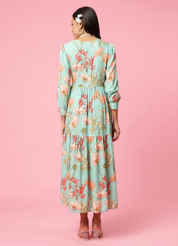 Women's Liva (Rayon) Blue Floral Print Dress