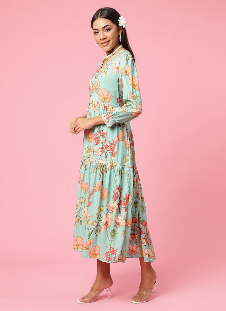 Women's Liva (Rayon) Blue Floral Print Dress