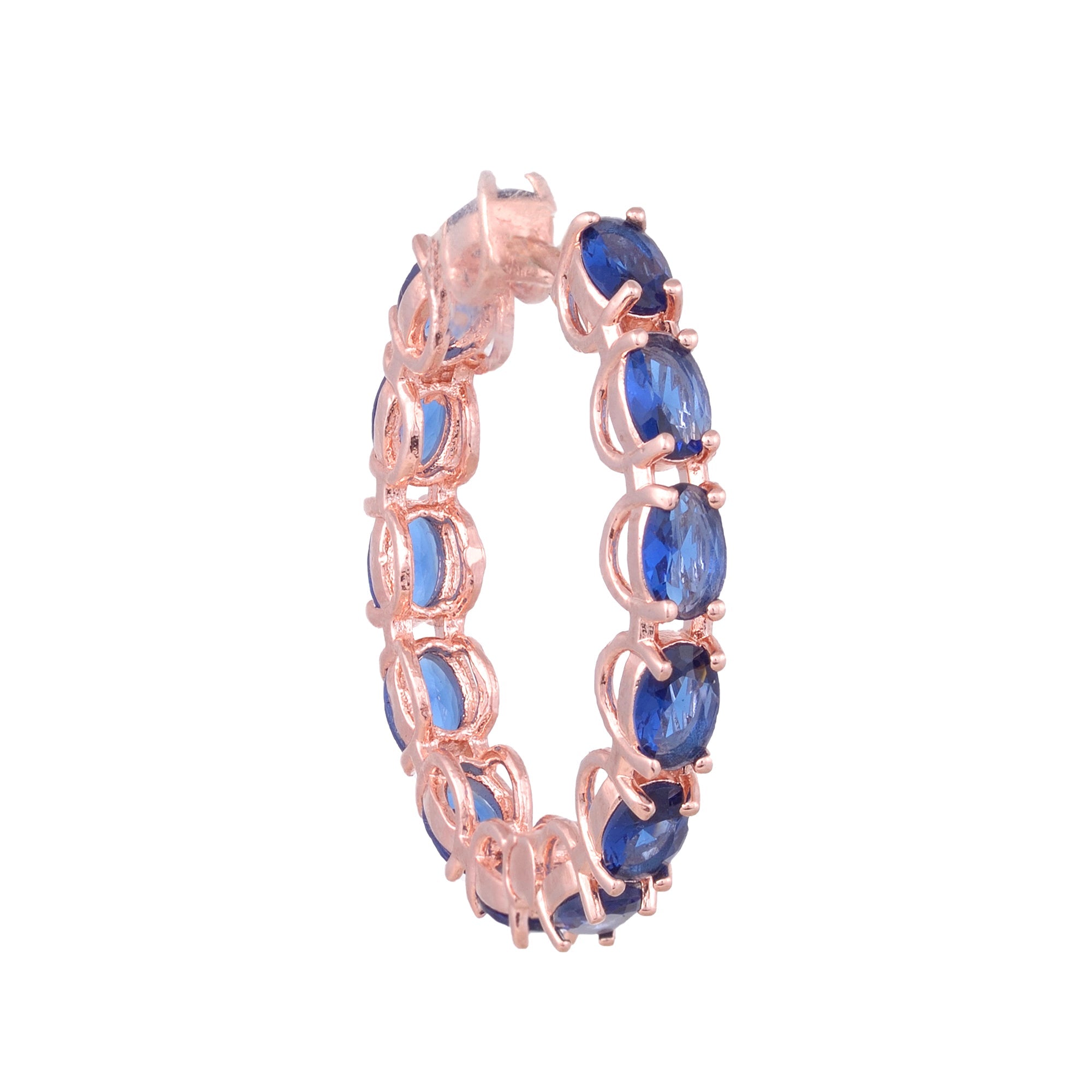 Sapphire Studded Hoops Rose Gold Plated Blue Round Big Earrings for Women and Girls