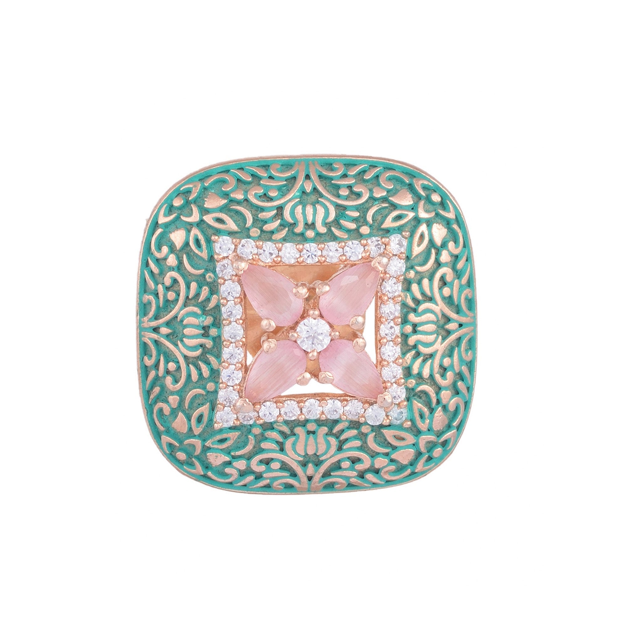 Teal Enamelled Studs Green Meenakari & Pastel Pink Ad Small Earrings for Women and Girls