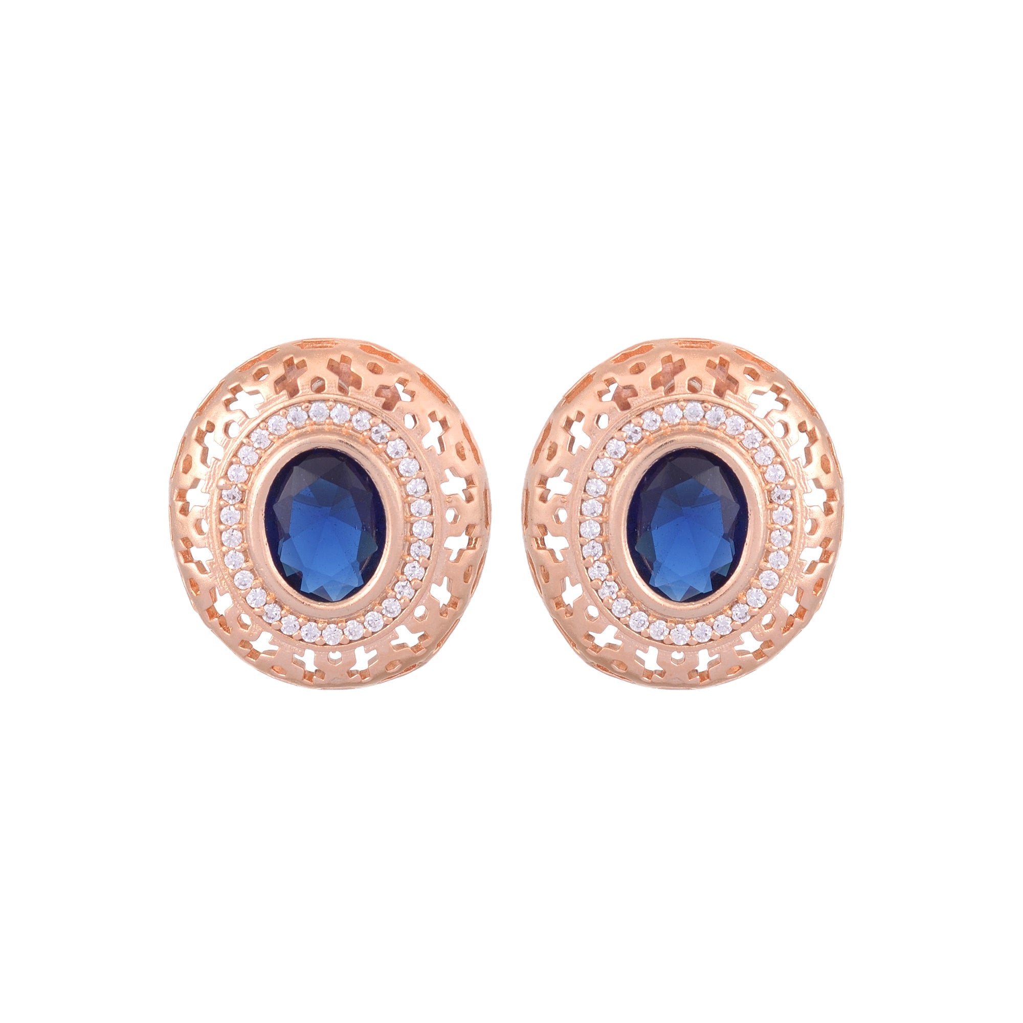 Royal Sapphire Studs Rose Gold Plated Ad Handcrafted Tops Blue Small Earrings for Women and Girls