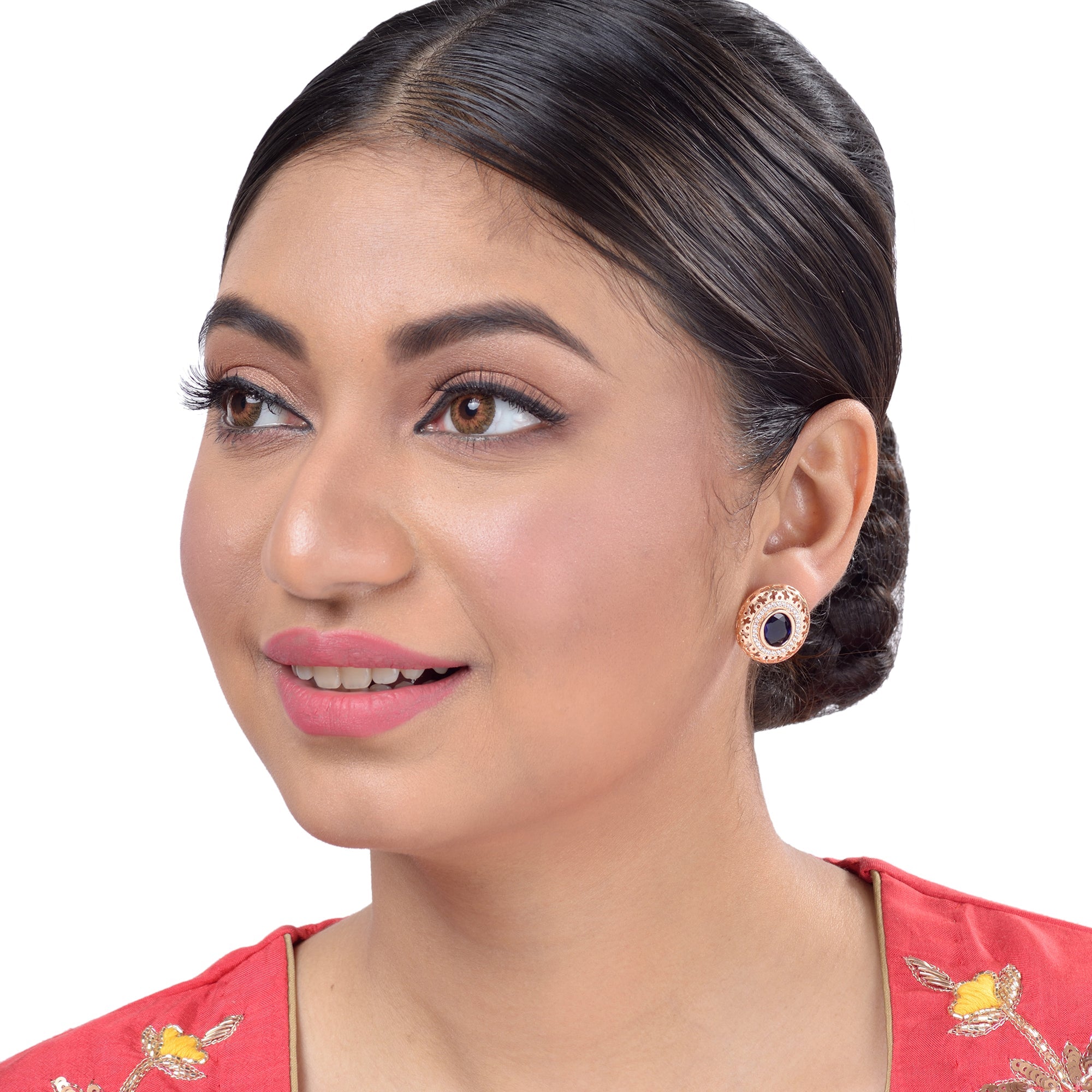 Royal Sapphire Studs Rose Gold Plated Ad Handcrafted Tops Blue Small Earrings for Women and Girls