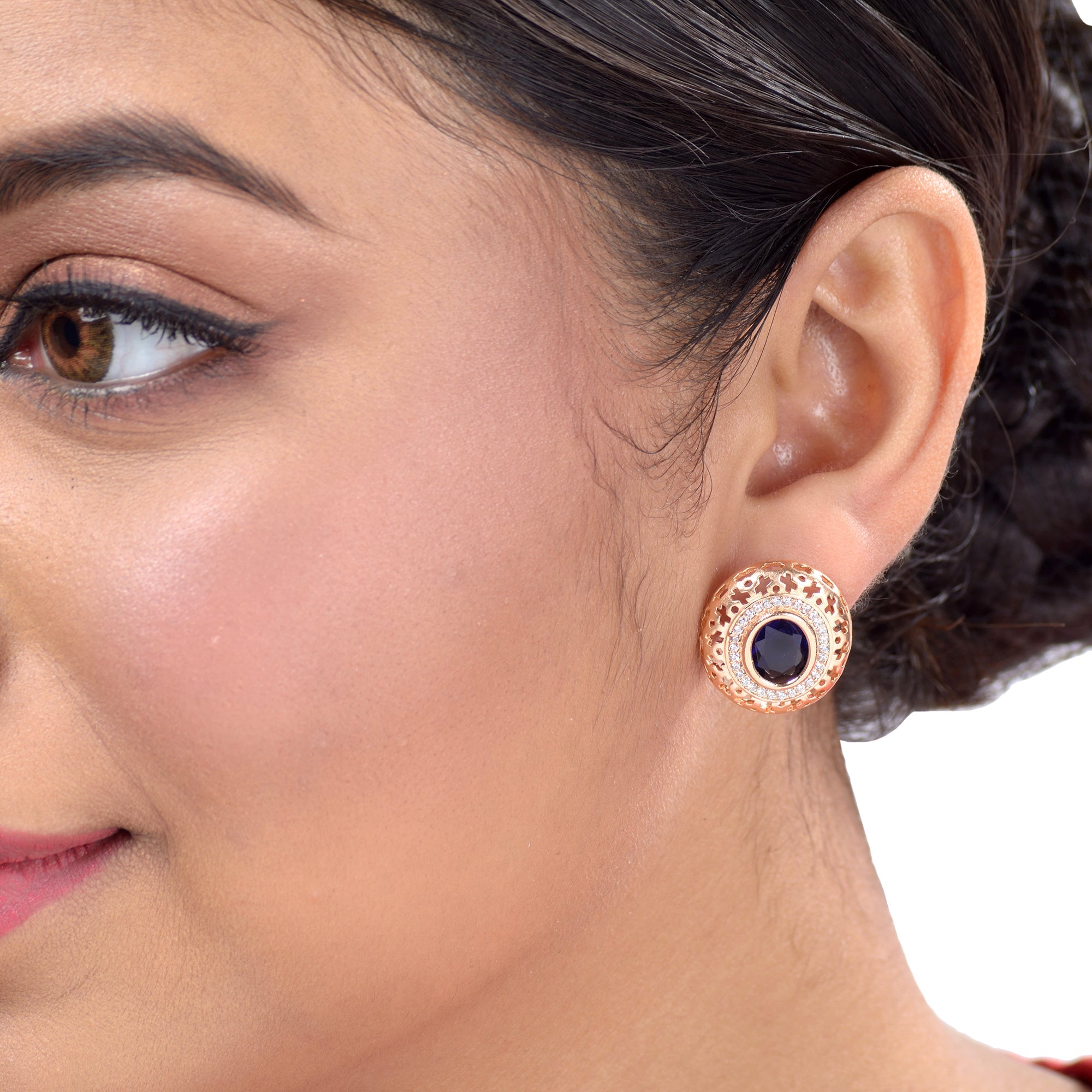 Royal Sapphire Studs Rose Gold Plated Ad Handcrafted Tops Blue Small Earrings for Women and Girls