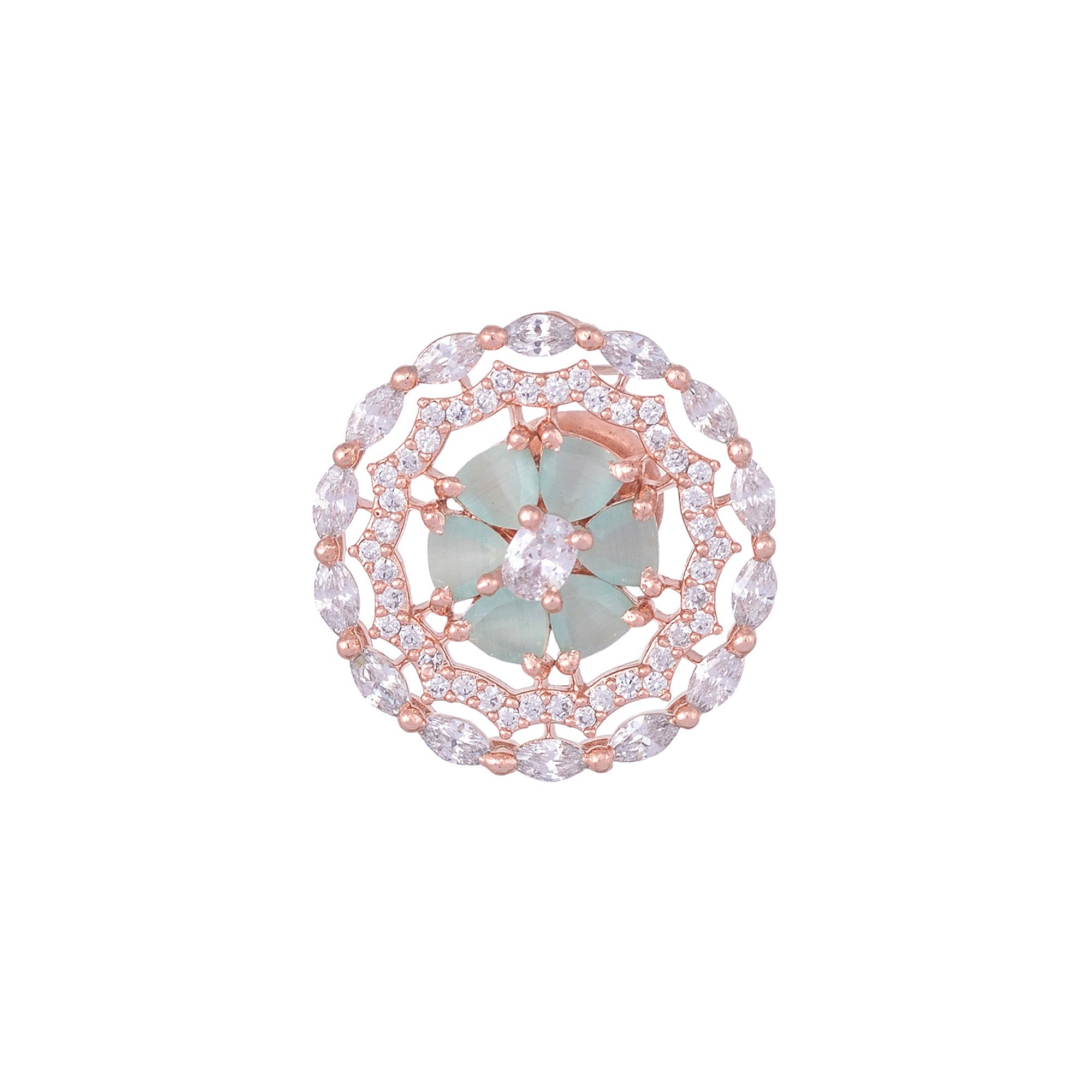 Stunning Pastel Blue Studs Amercan Diamond Studded Rose Gold Plated Small Earrings for Women and Girls