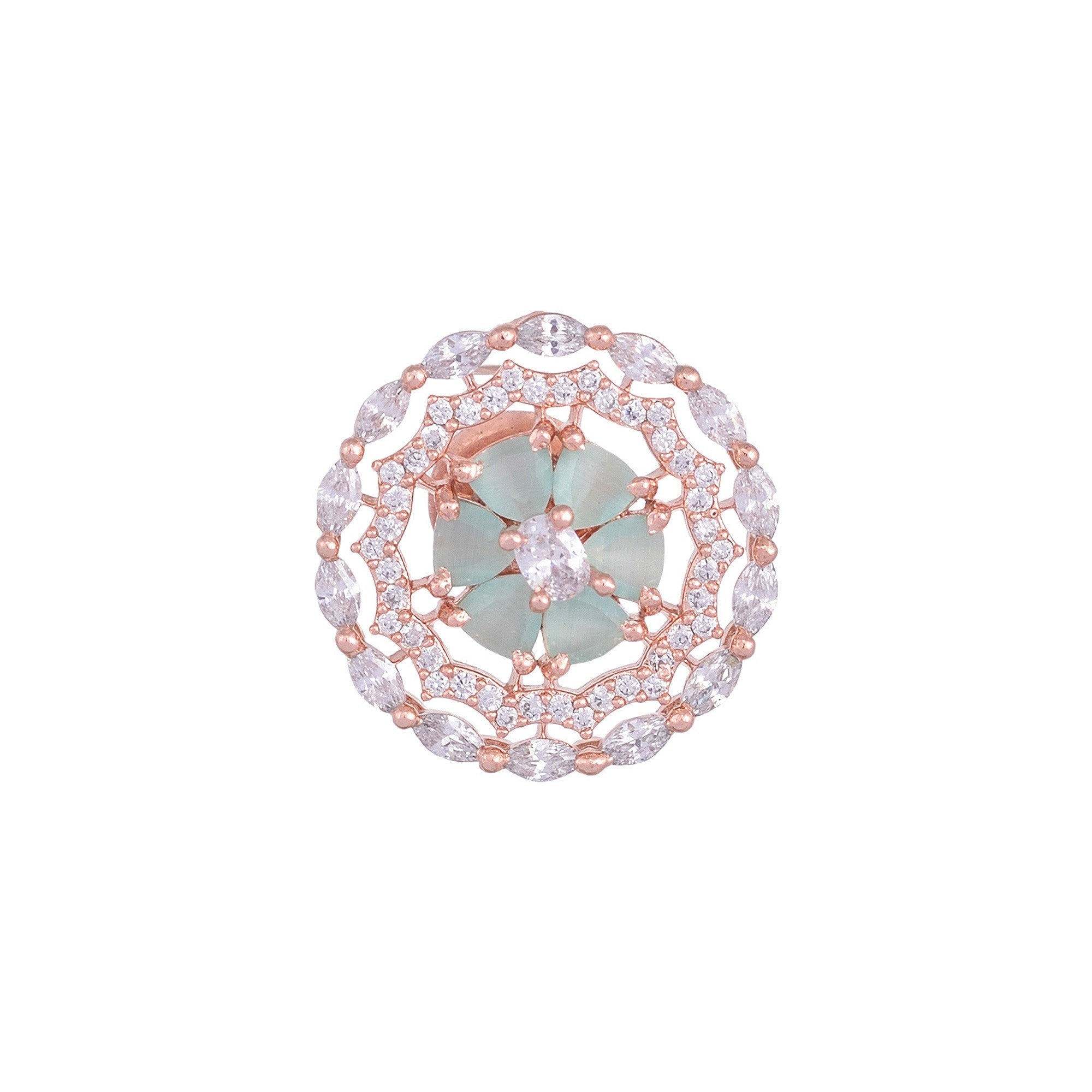 Stunning Pastel Blue Studs Amercan Diamond Studded Rose Gold Plated Small Earrings for Women and Girls