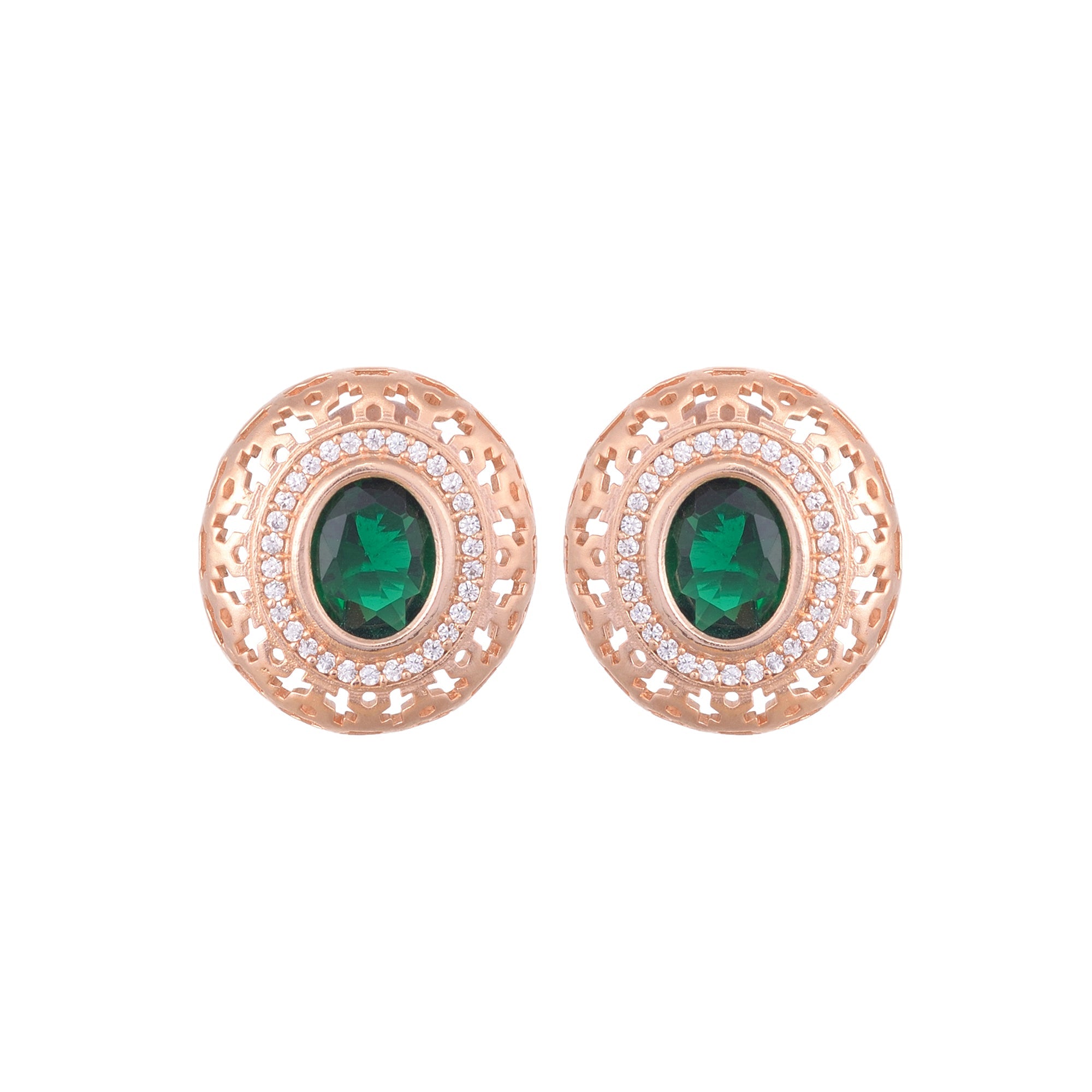 Royal Emerald Studs Rose Gold Plated Ad Handcrafted Tops Green Small Earrings for Women and Girls
