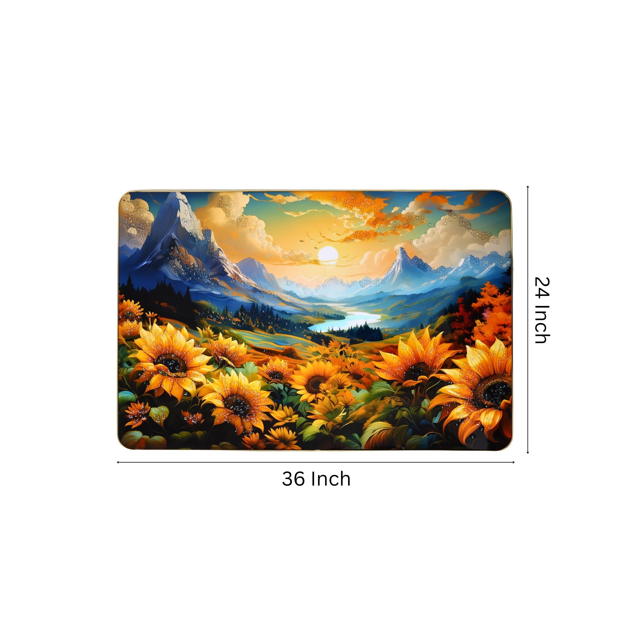 Sunflower Meadow and Mountain Design Resin Wall Painting - Natriel