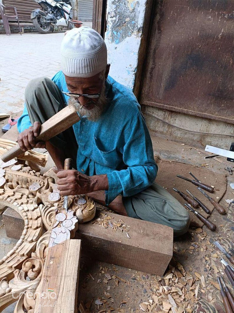 Solid Teak Wood Hand-Carved Temple