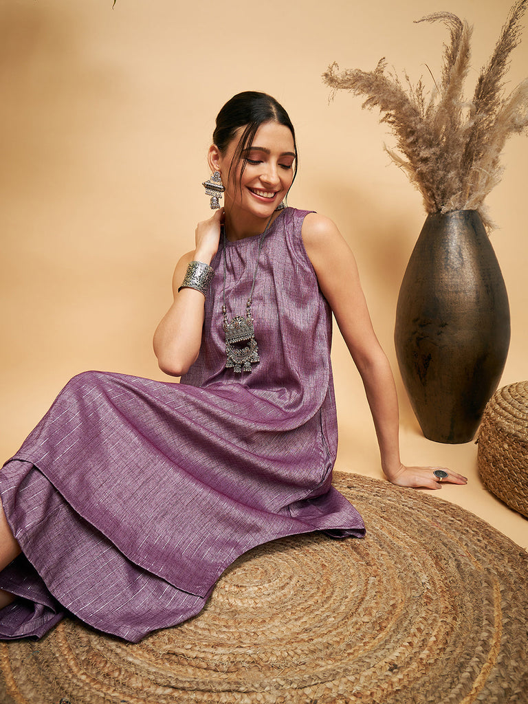 Women's Mauve Lurex Short Pallazo Kurta Set