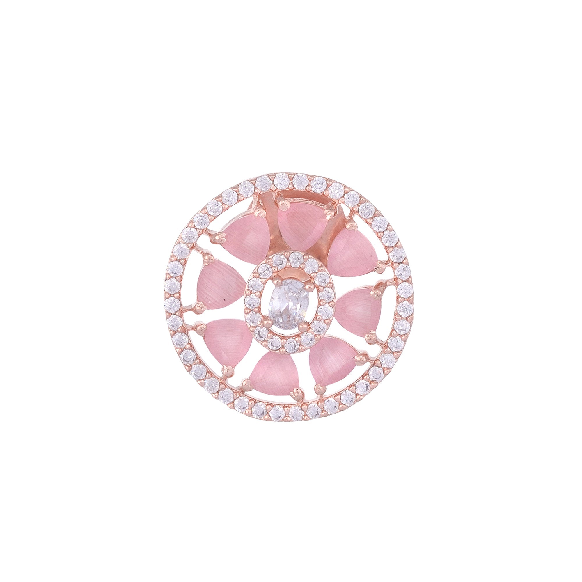 Elegant Pastel Pink Floral Studs Ad Encrusted Rose Gold Plated Small Earrings for Women and Girls