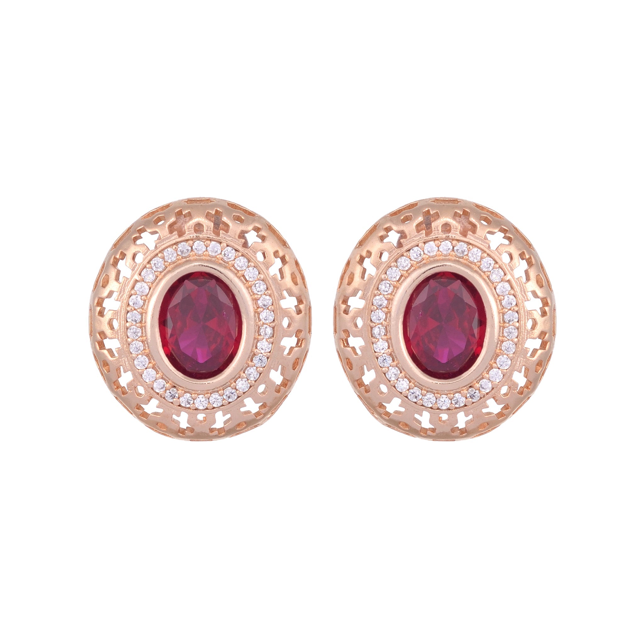 Royal Ruby Studs Rose Gold Plated Ad Handcrafted Tops Red Small Earrings for Women and Girls