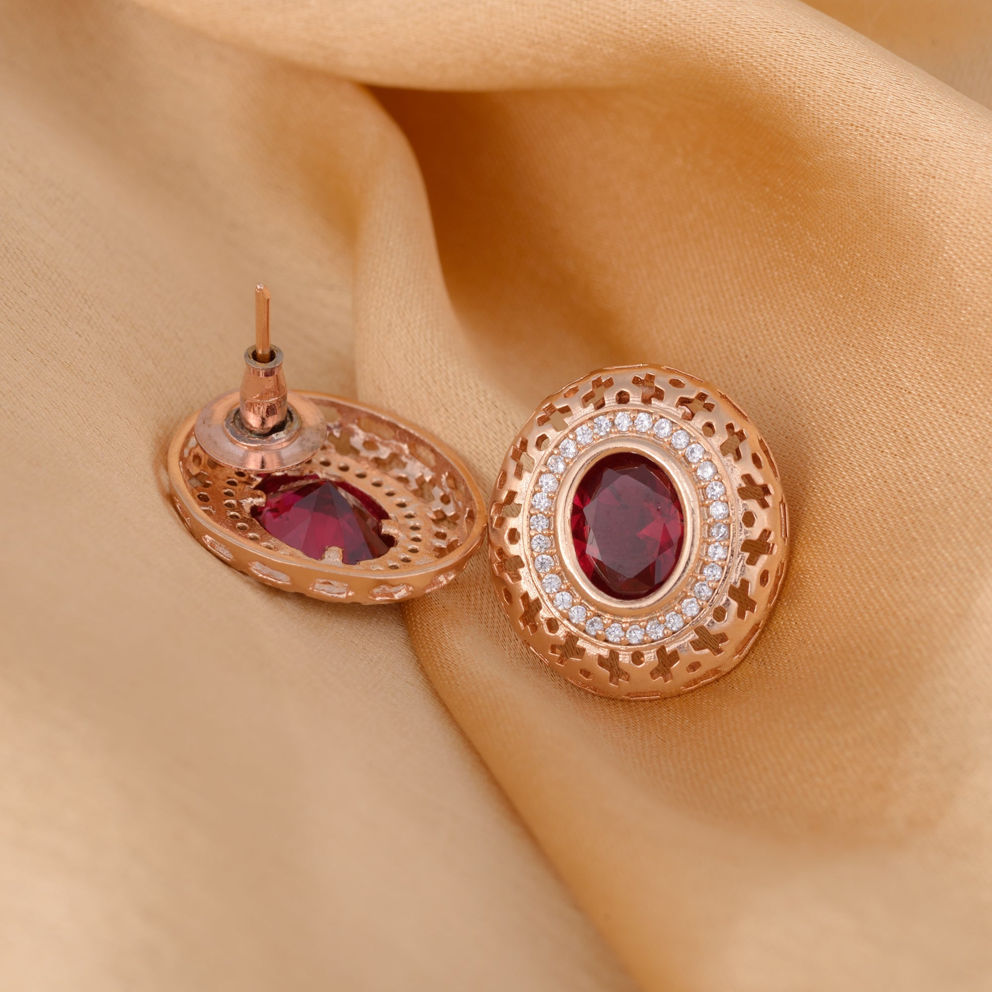 Royal Ruby Studs Rose Gold Plated Ad Handcrafted Tops Red Small Earrings for Women and Girls