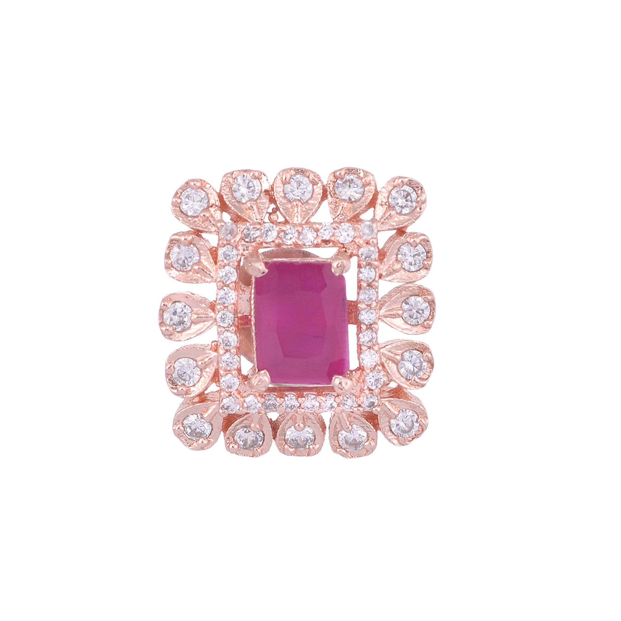 Modern Square Shaped Pink Tops Rose Gold Plated Studs Ad Studded Small Earrings for Women and Girls