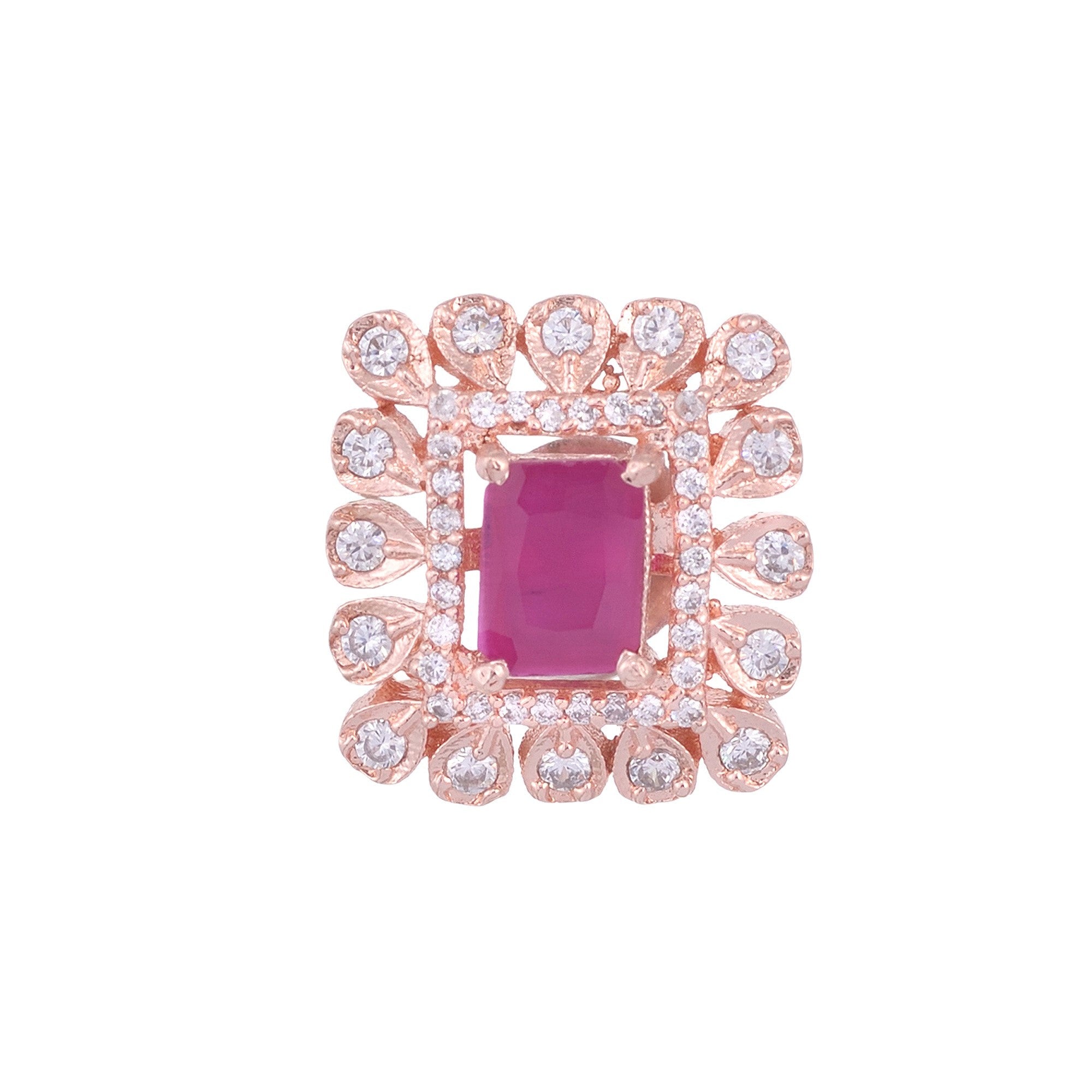 Modern Square Shaped Pink Tops Rose Gold Plated Studs Ad Studded Small Earrings for Women and Girls