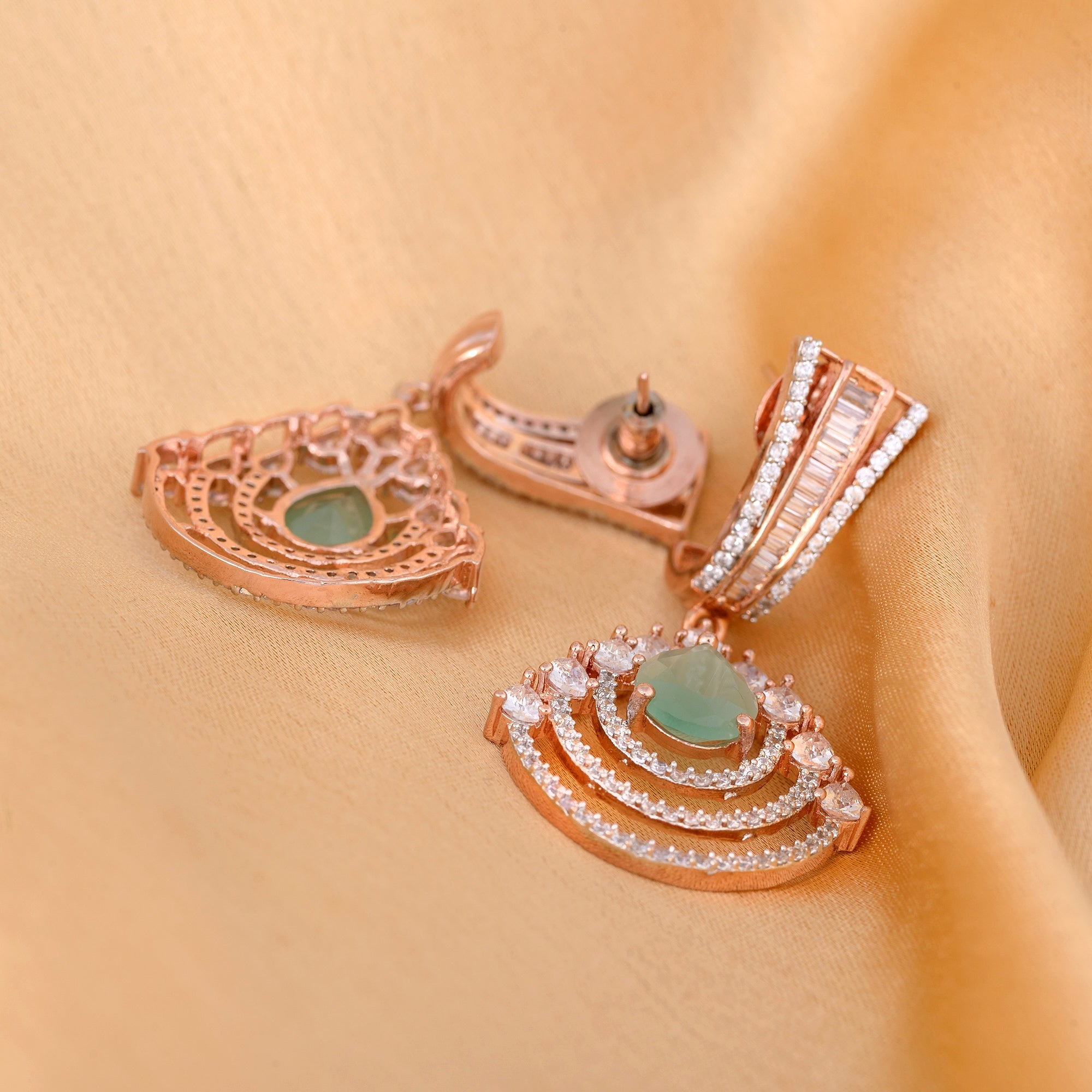 Modern Turquoise Danglers Pastel Blue Drop Earrings Ad Studded Rose Gold Plated for Women and Girls