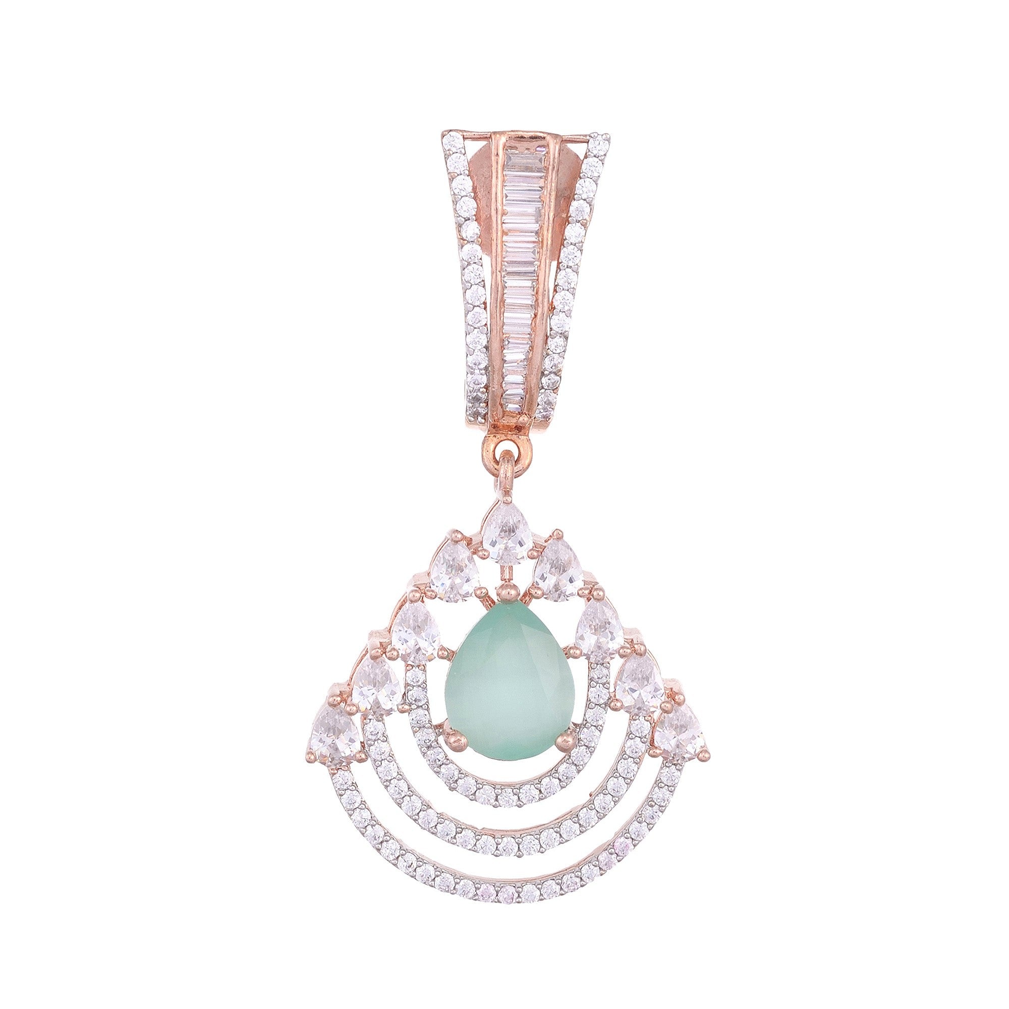 Modern Turquoise Danglers Pastel Blue Drop Earrings Ad Studded Rose Gold Plated for Women and Girls