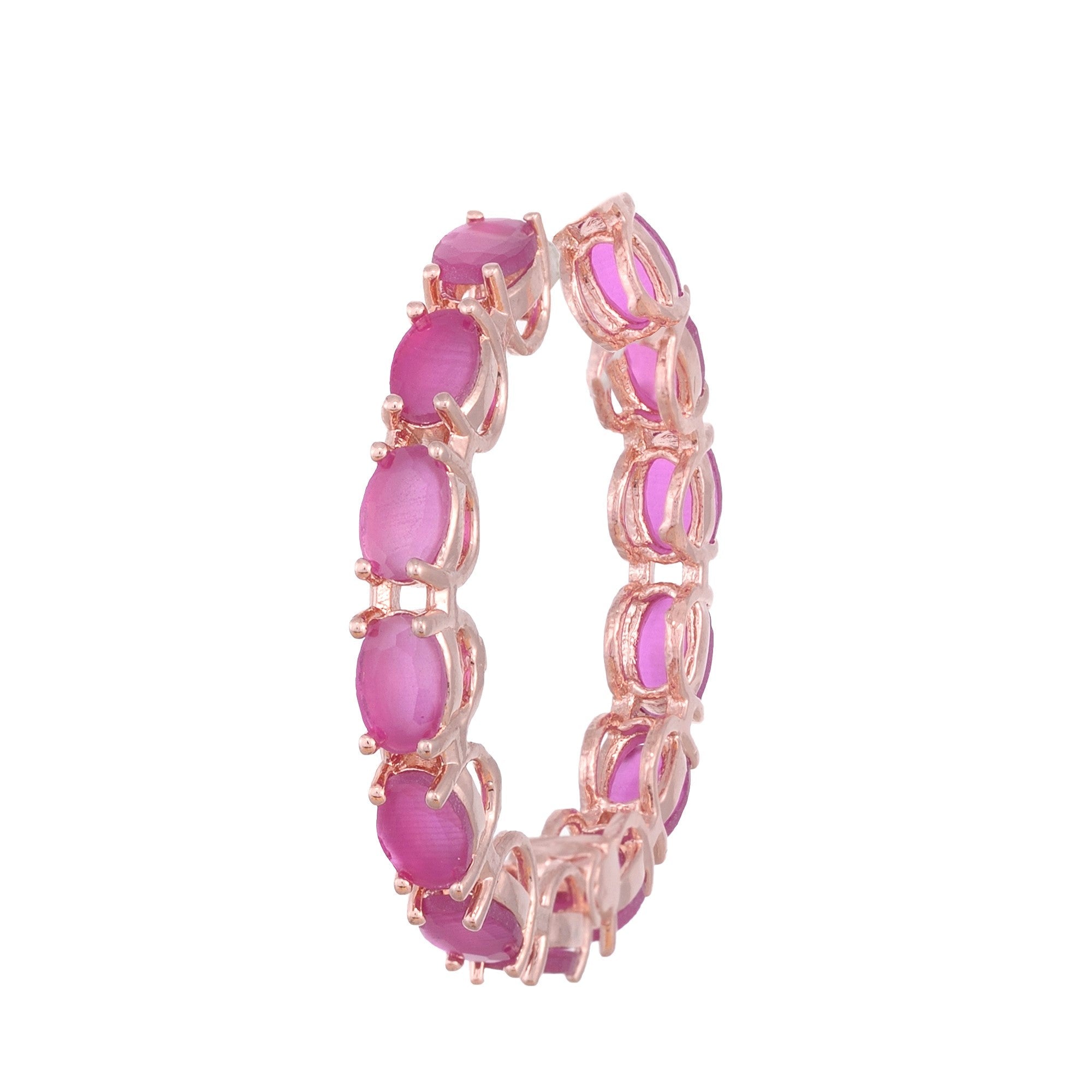Magenta Studded Hoops Rose Gold Plated Pink Round Big Earrings for Women and Girls