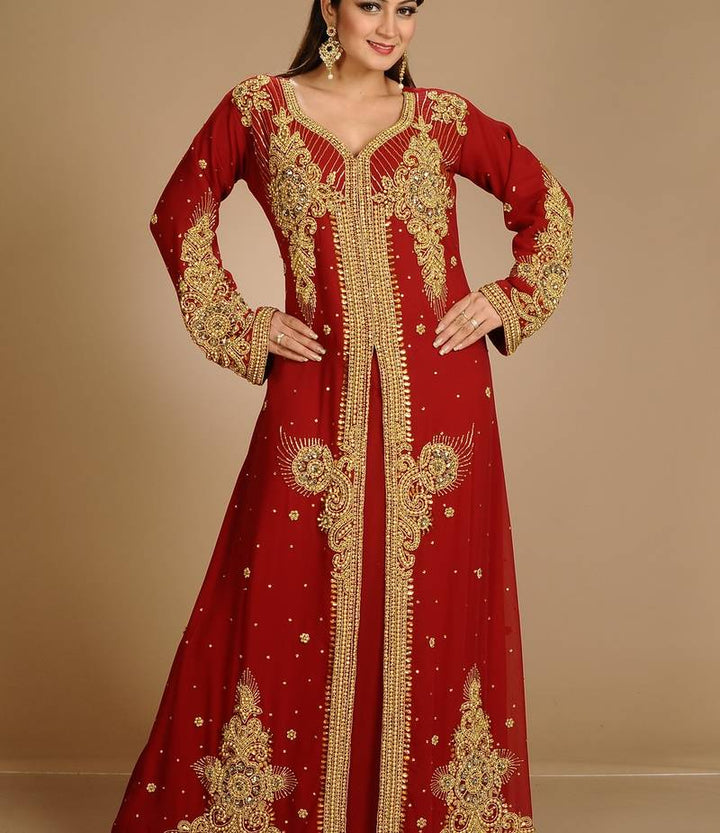 Women's Red Georgette  Animal Print Kaftan