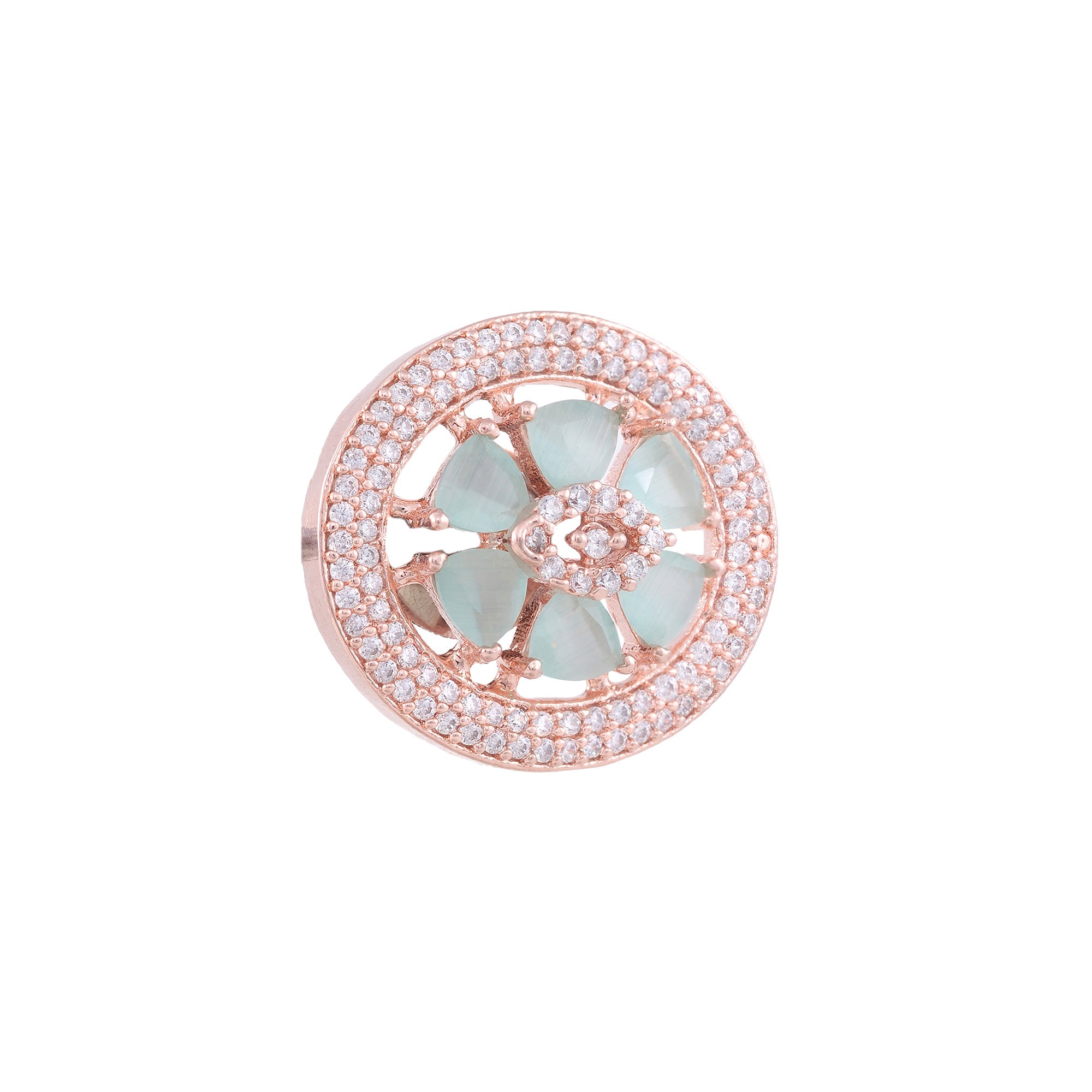 Floral Design Turquoise Studs Light Blue Tops With Ad Rose Gold Plated Small Earrings for Women and Girls