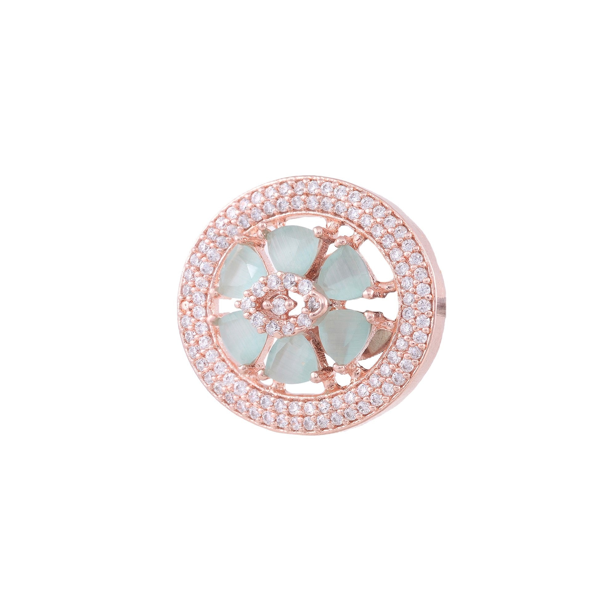 Floral Design Turquoise Studs Light Blue Tops With Ad Rose Gold Plated Small Earrings for Women and Girls