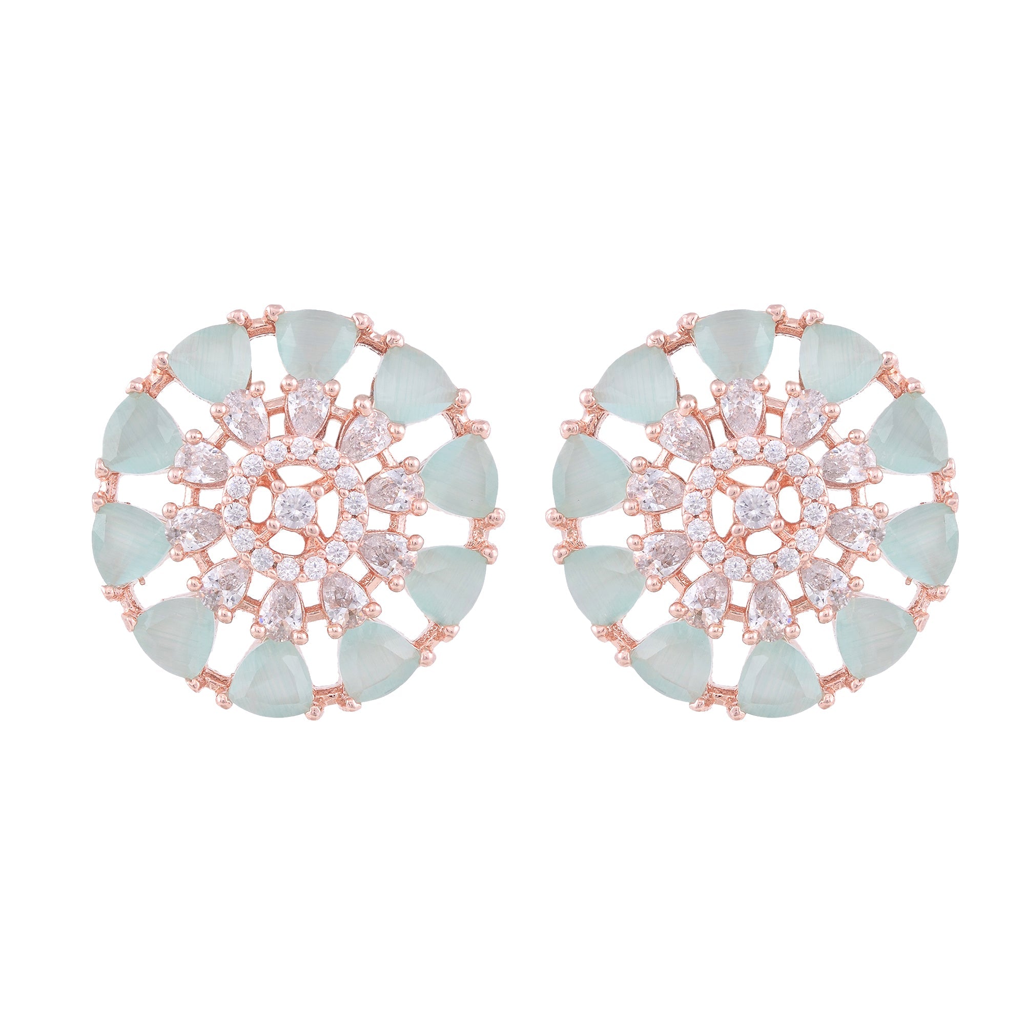 Subtle Light Blue Tops Turquoise Studs Ad Handcrafted Rose Gold Plated Earrings for Women and Girls
