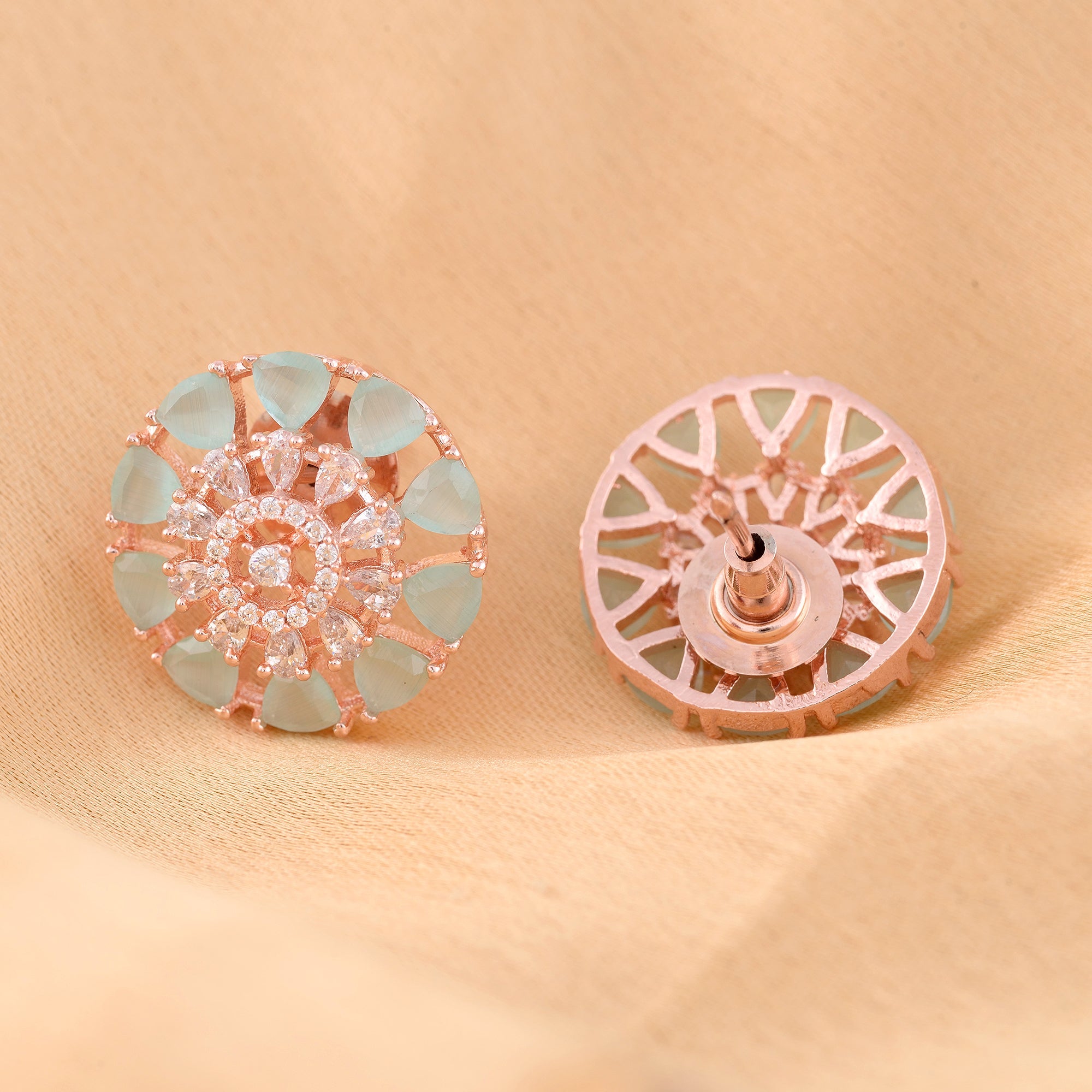 Subtle Light Blue Tops Turquoise Studs Ad Handcrafted Rose Gold Plated Earrings for Women and Girls