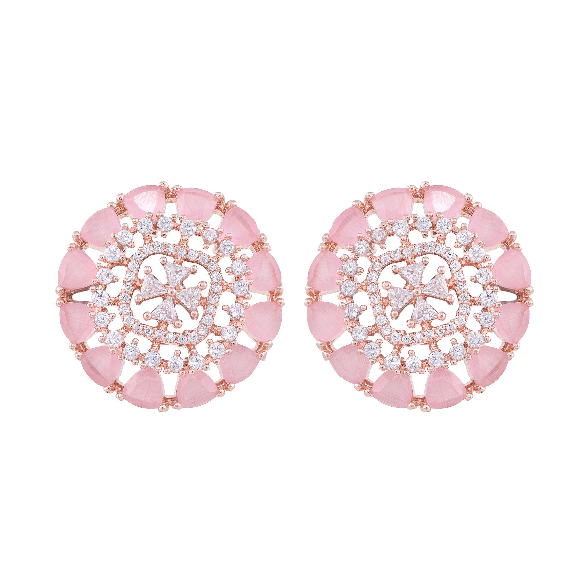 Subtle Light Pink Tops Rose Quatz Studs Ad Handcrafted Rose Gold Plated Earrings for Women and Girls