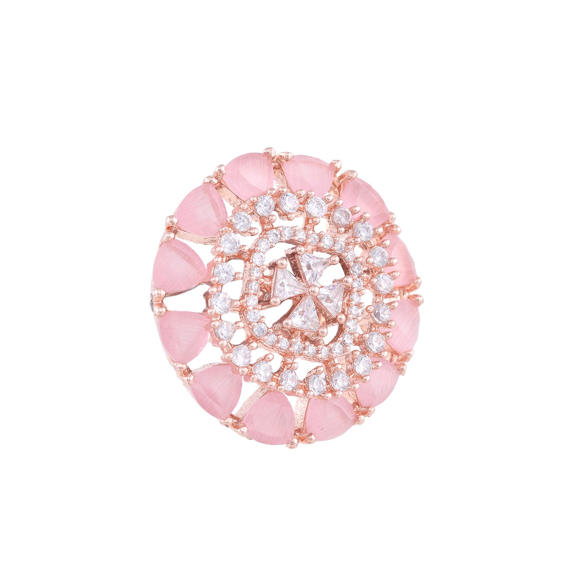 Subtle Light Pink Tops Rose Quatz Studs Ad Handcrafted Rose Gold Plated Earrings for Women and Girls